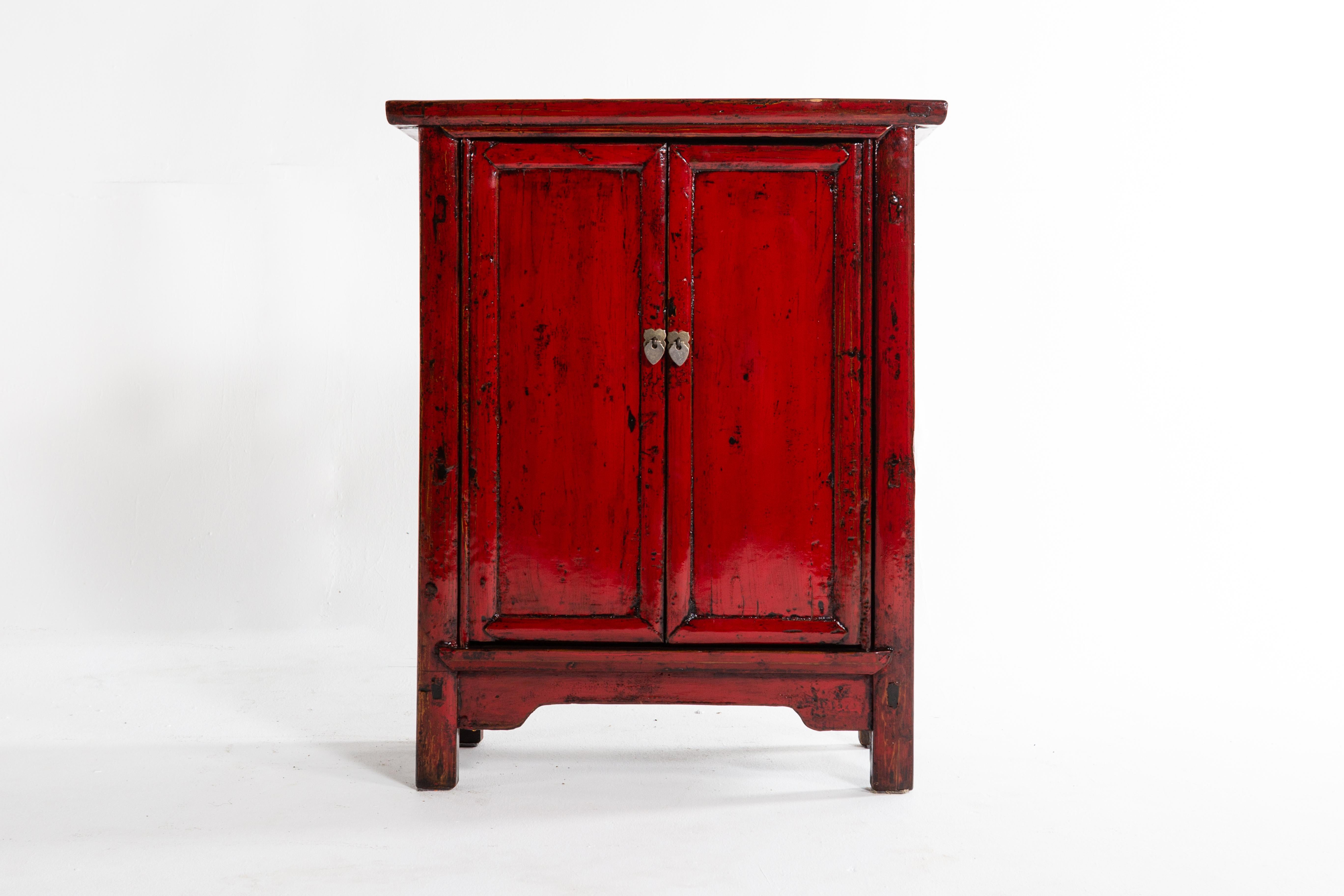20th Century Red Lacquer Chinese Cabinet with a Pair of Doors