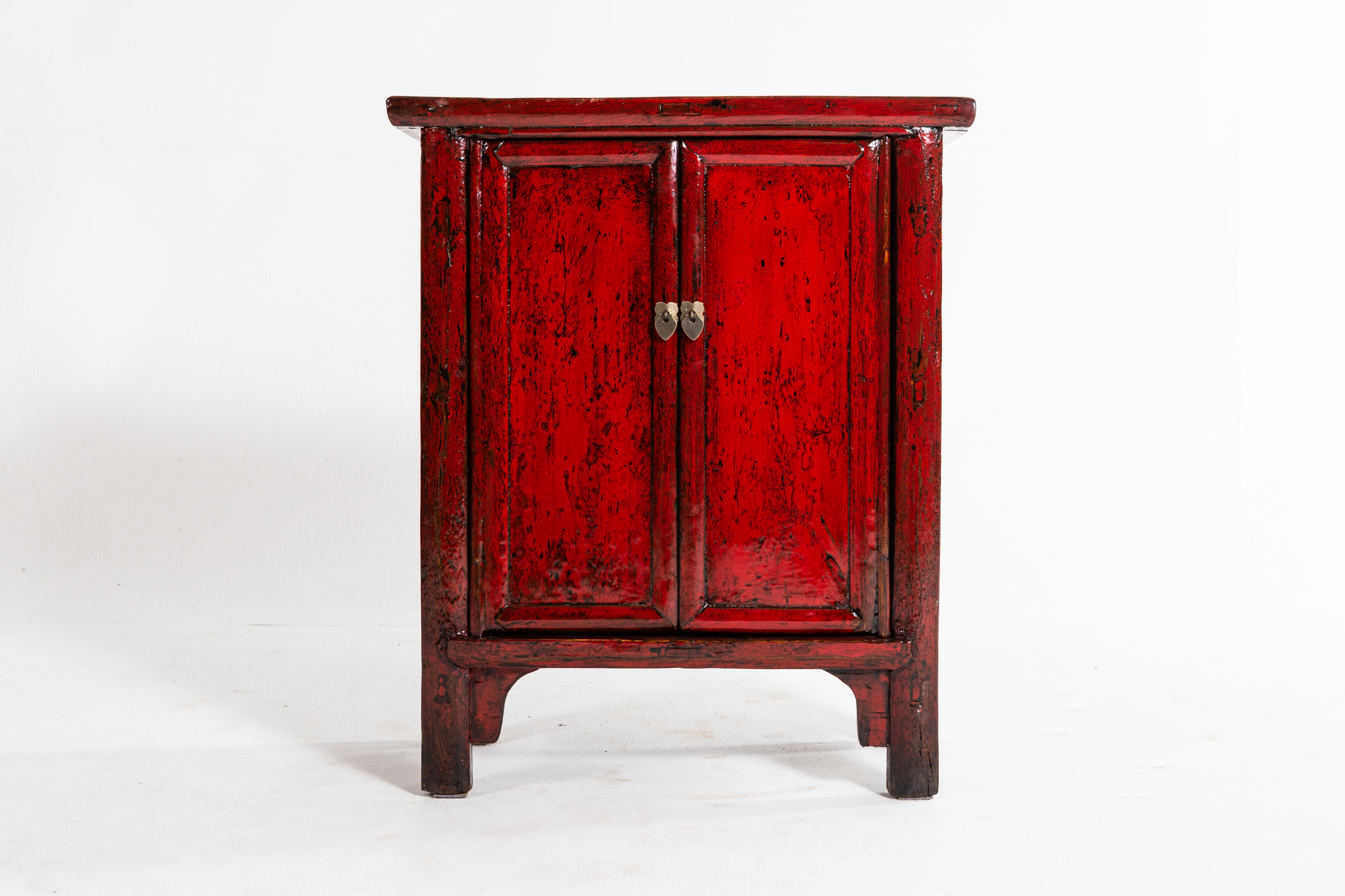 Elm Red Lacquer Chinese Cabinet with a Pair of Doors