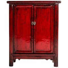 Antique Red Lacquer Chinese Cabinet with a Pair of Doors
