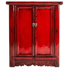 Antique Red Lacquer Chinese Cabinet with a Pair of Doors