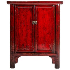 Antique Red Lacquer Chinese Cabinet with a Pair of Doors