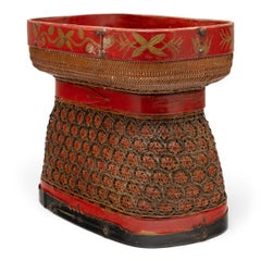 Red Lacquer Chinese Hourglass Basket