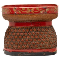 Red Lacquer Chinese Hourglass Basket