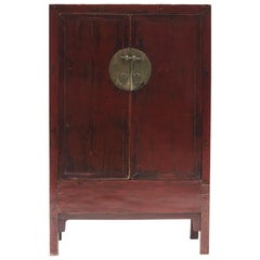 Antique Red Lacquer Chinese Wedding Cabinet, circa 1840