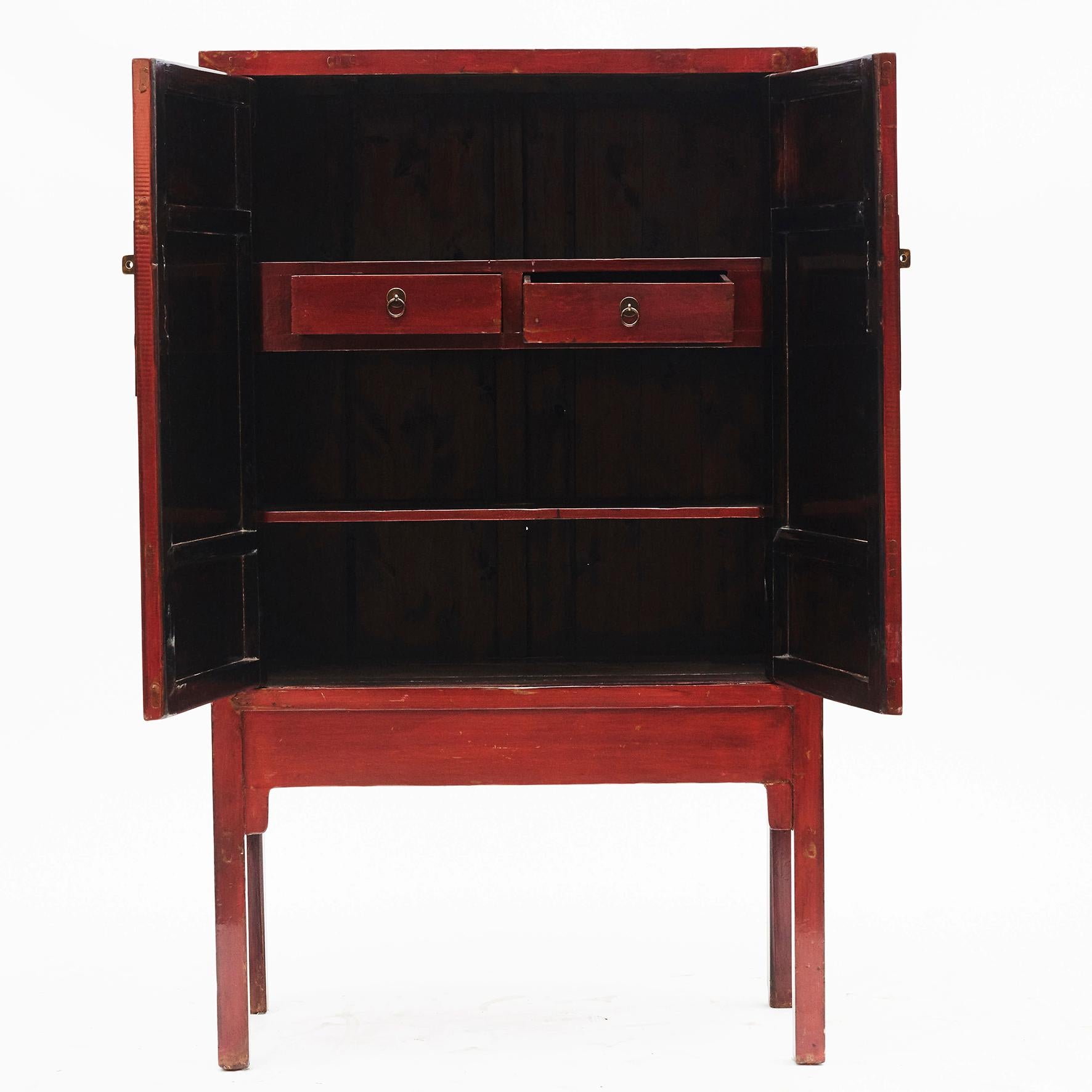 Qing Red Lacquer Chinese Wedding Cabinet from China's Fujian Province, 1860-1880