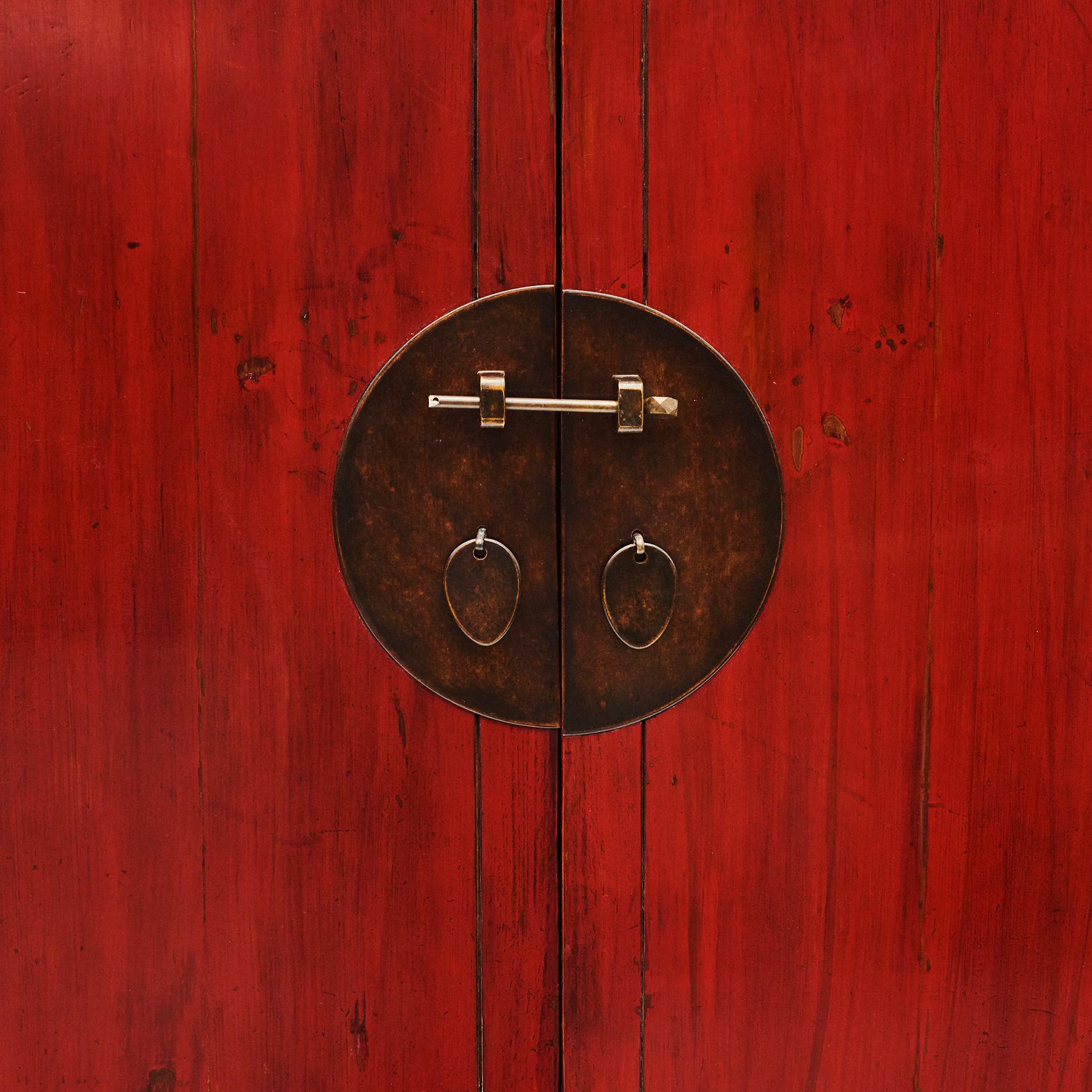 Lacquered Red Lacquer Chinese Wedding Cabinet from China's Fujian Province, 1860-1880
