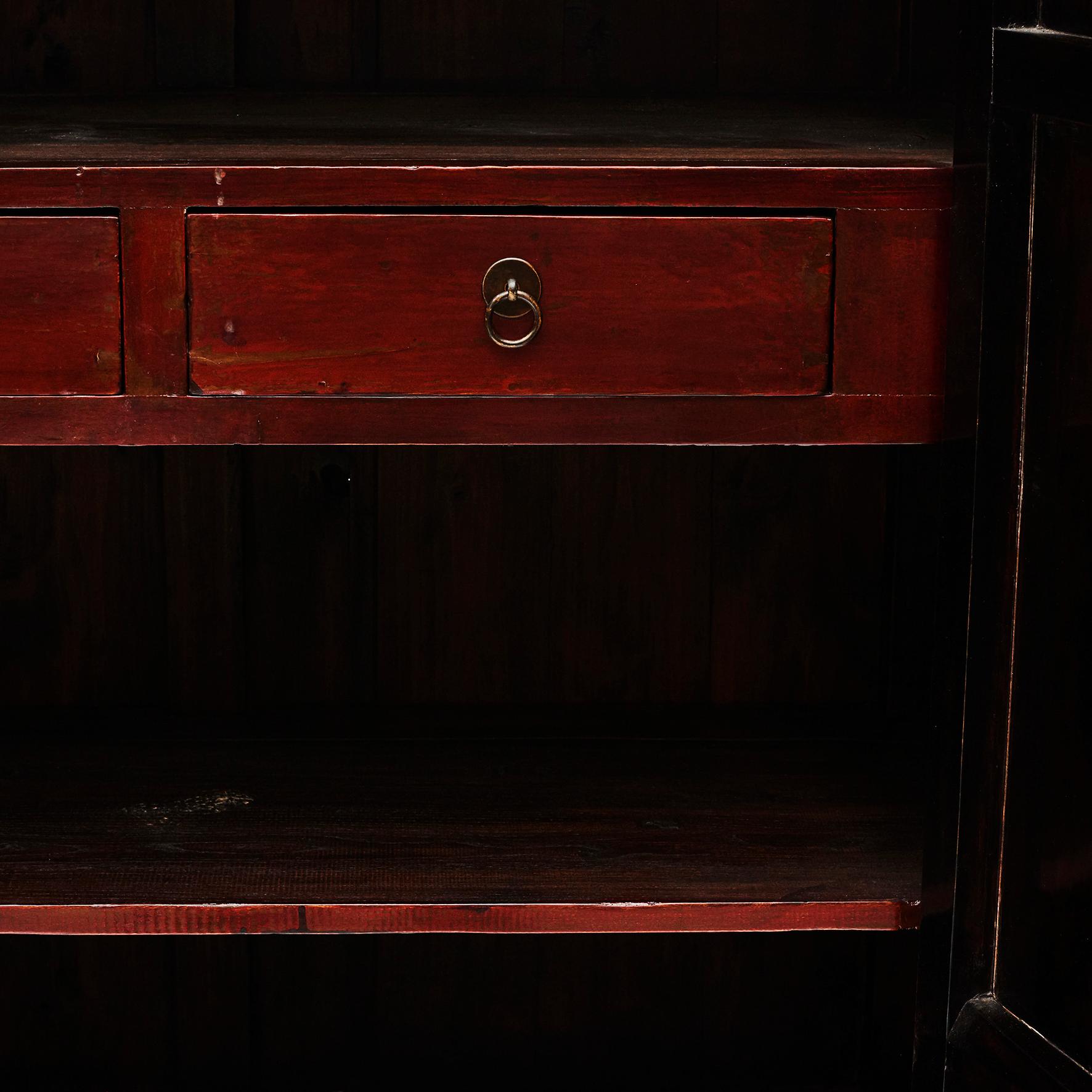 19th Century Red Lacquer Chinese Wedding Cabinet from China's Fujian Province, 1860-1880