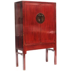 Antique Red Lacquer Chinese Wedding Cabinet from China's Fujian Province, 1860-1880