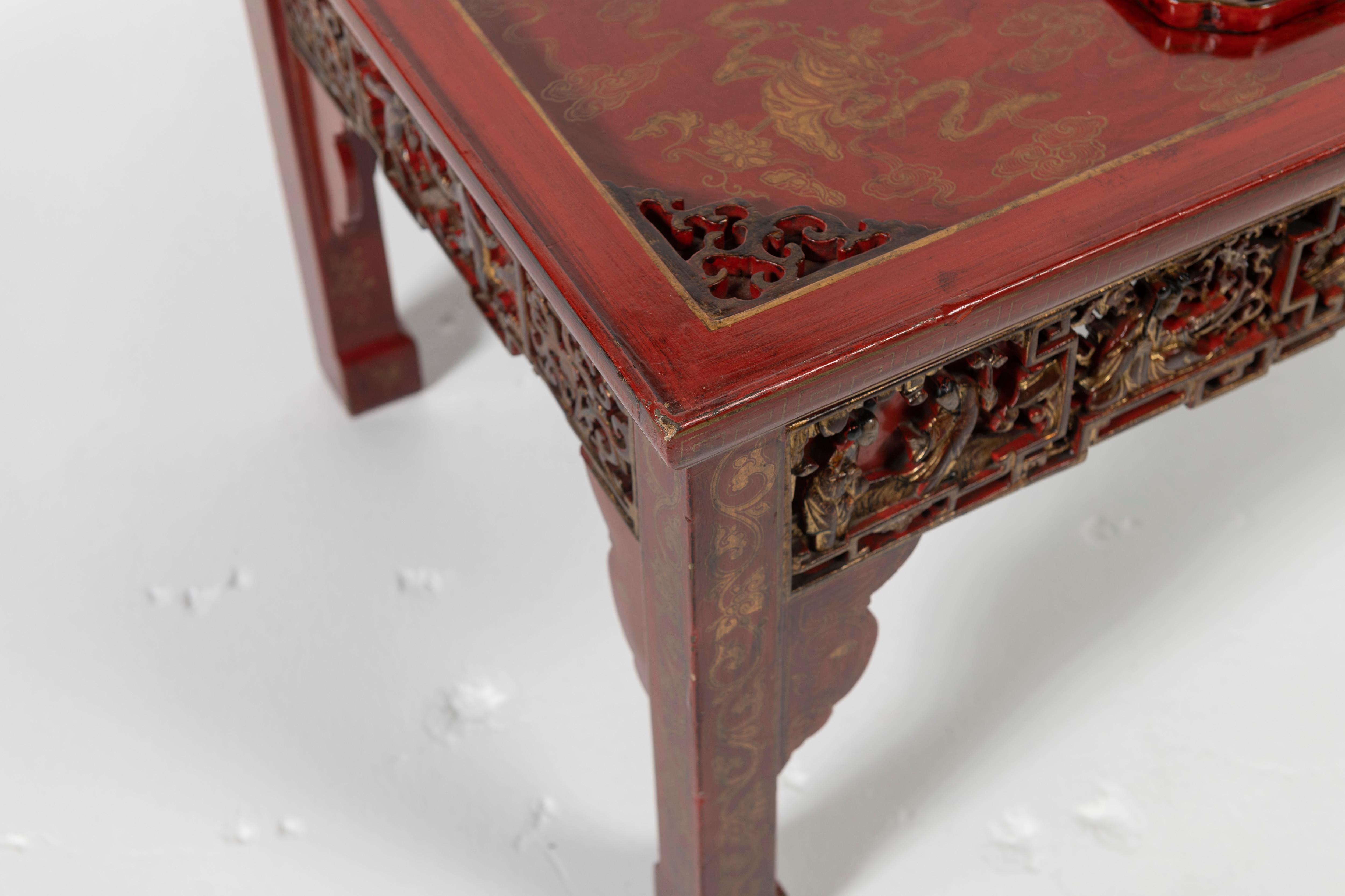 Red Lacquer Chinoiserie Coffee Table For Sale 3