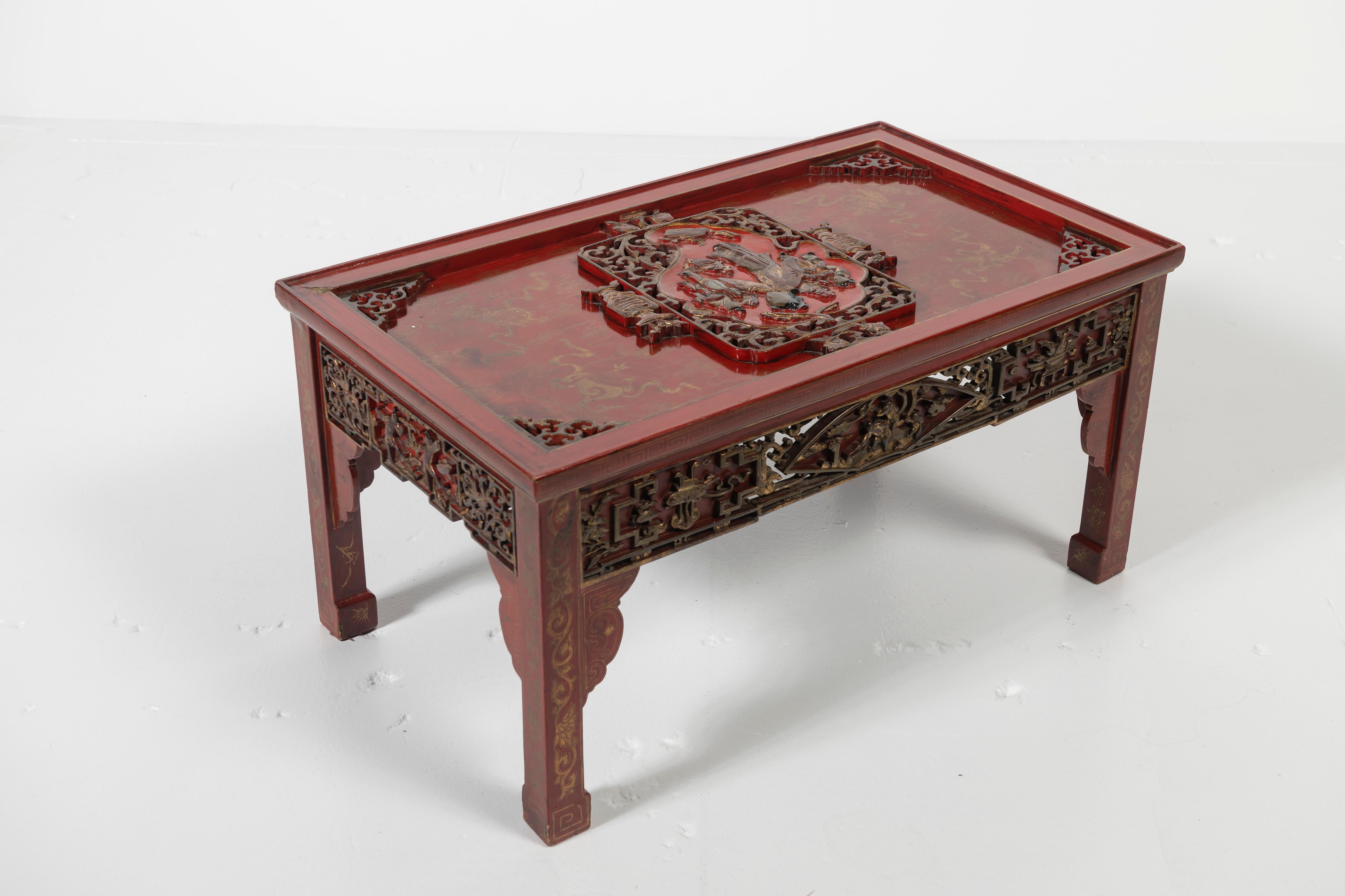 Gilt Red Lacquer Chinoiserie Coffee Table For Sale