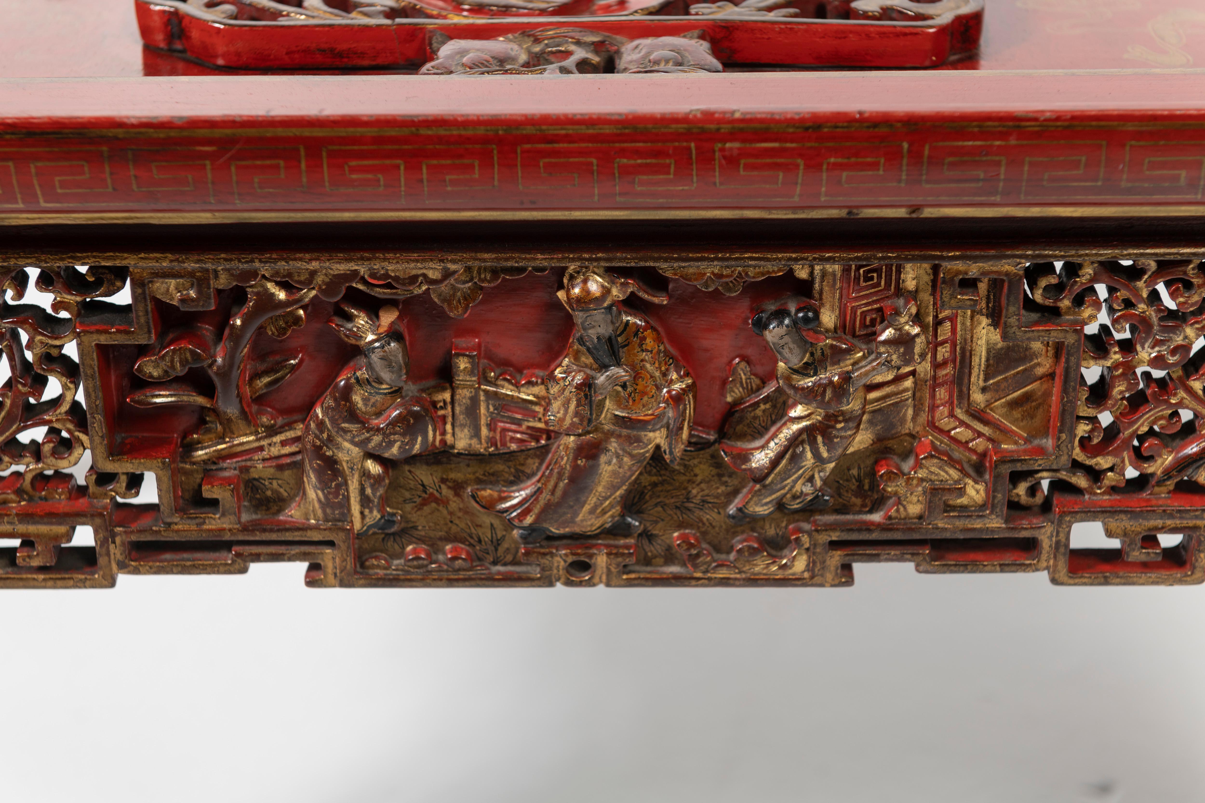 Wood Red Lacquer Chinoiserie Coffee Table For Sale