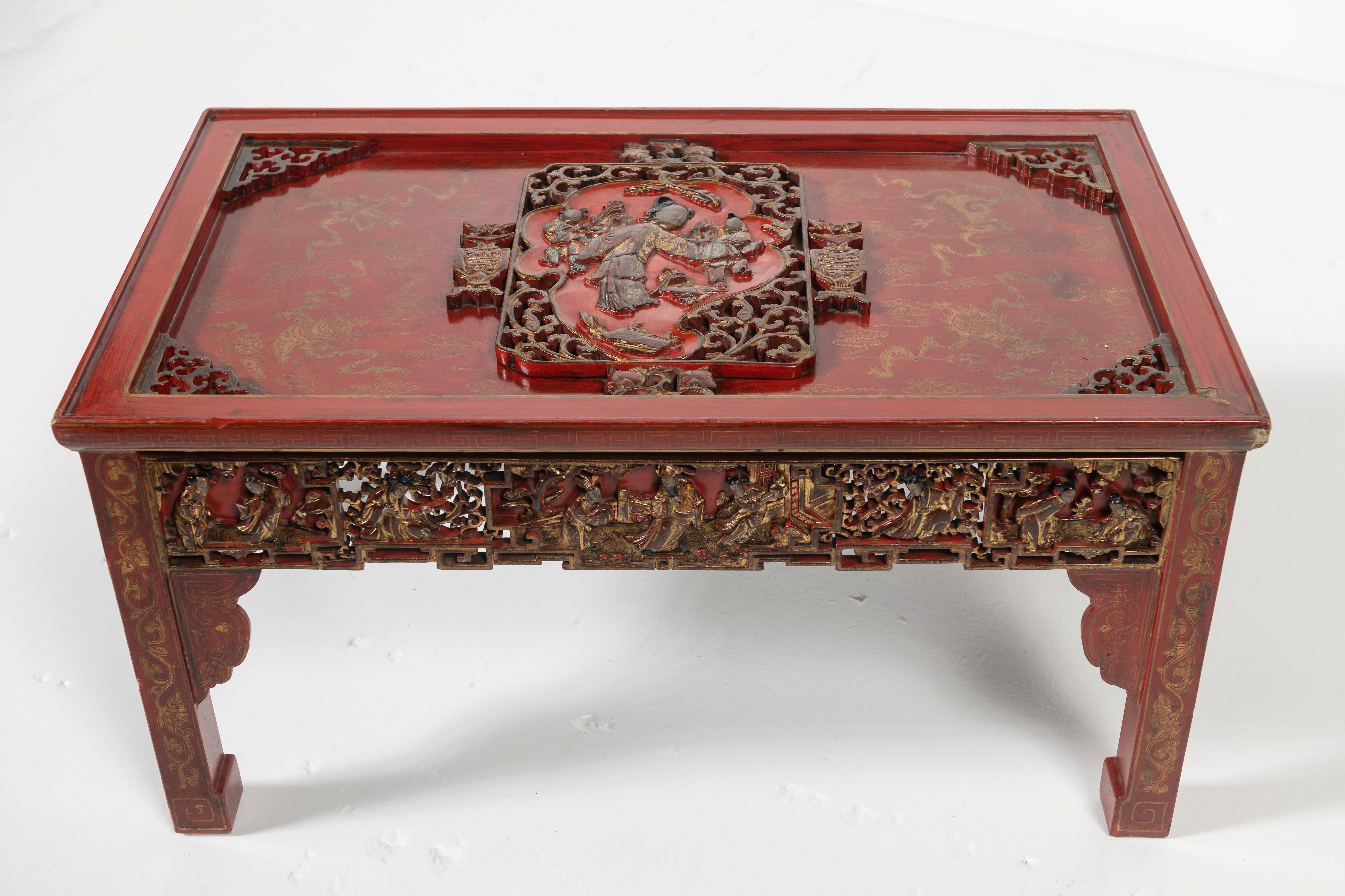 Red Lacquer Chinoiserie Coffee Table For Sale 2