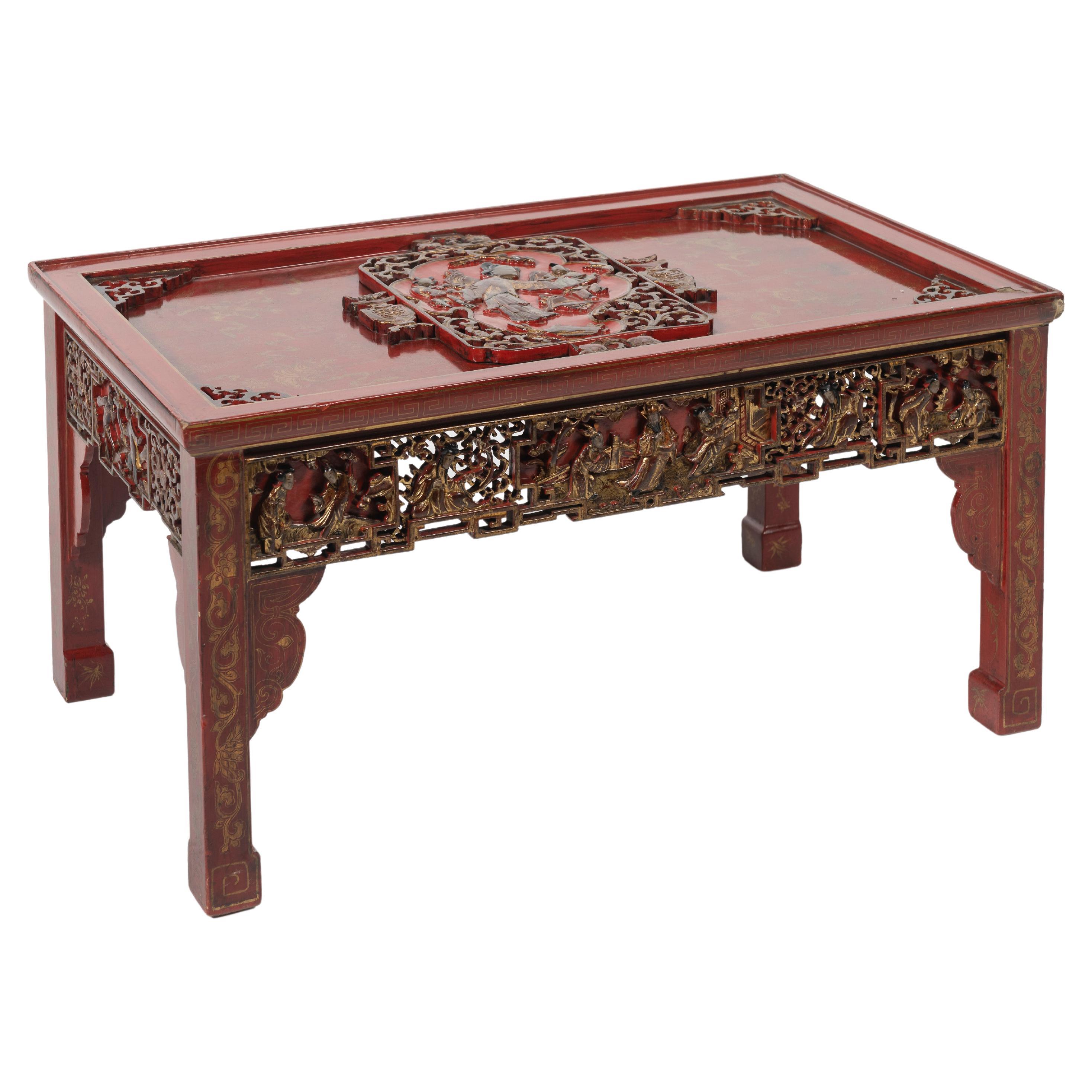 Red Lacquer Chinoiserie Coffee Table For Sale