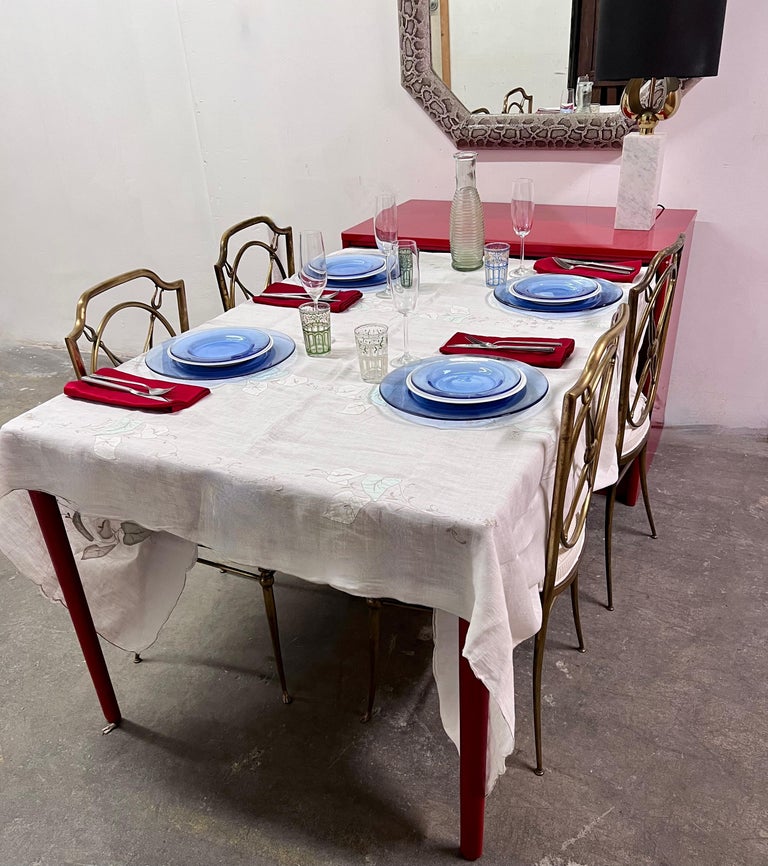 Red Lacquer Chinoiserie Inspired Cabinet that Transforms into a Dining Table For Sale 8