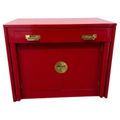 Red Lacquer Chinoiserie Inspired Cabinet that pulls out into a Dining Table