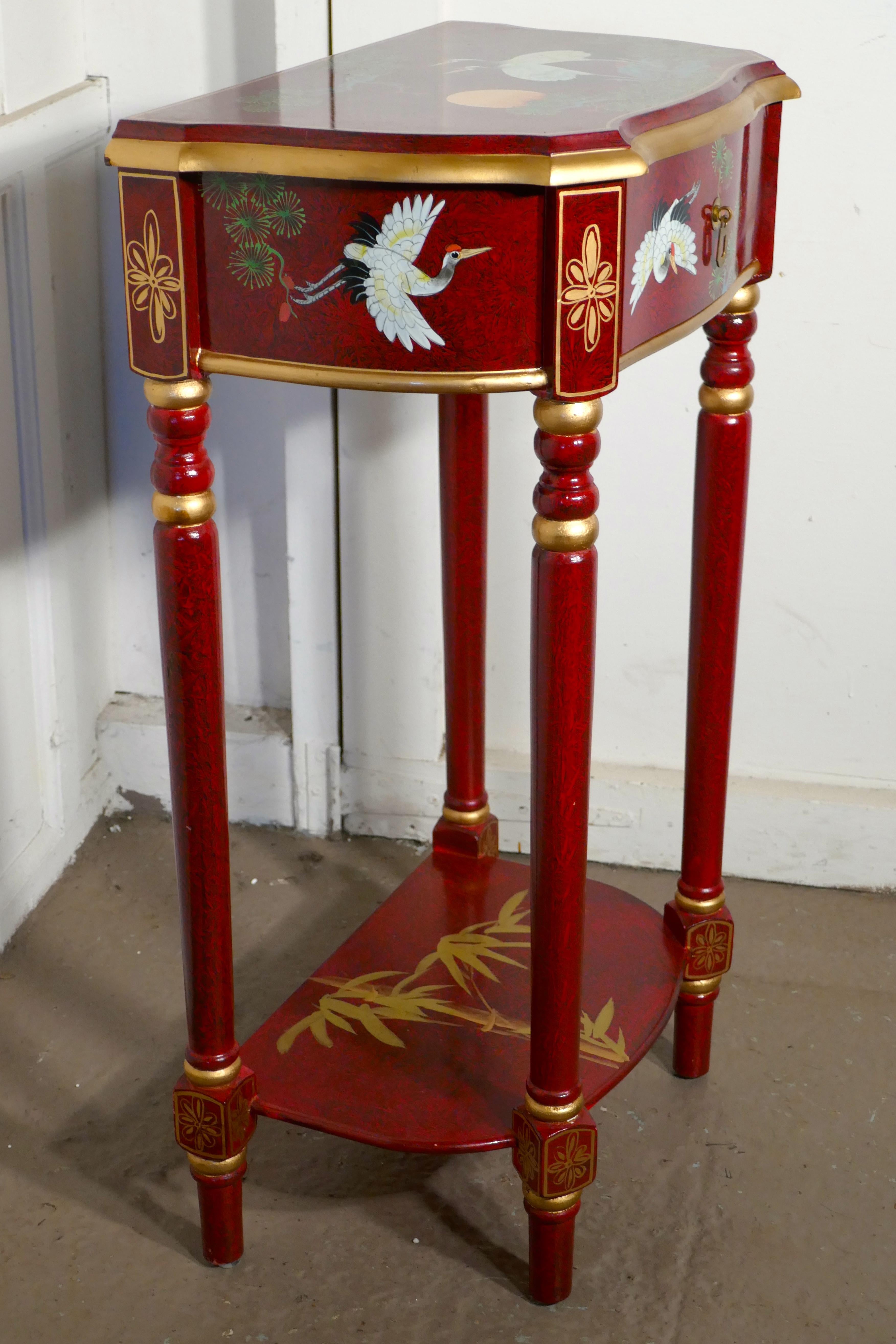 Japonisme Red Lacquer Chinoiserie Side Table For Sale