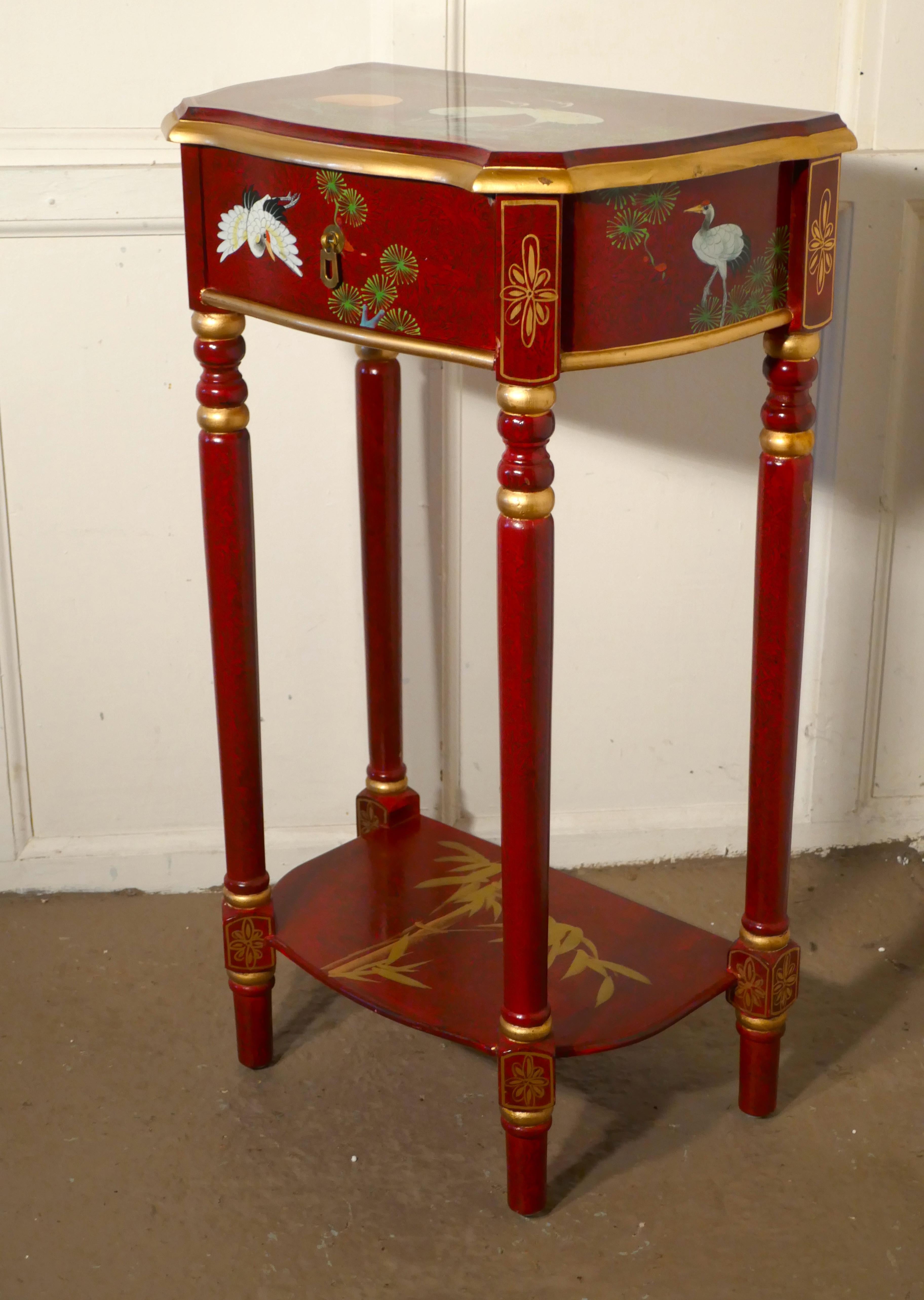 Red Lacquer Chinoiserie Side Table In Good Condition For Sale In Chillerton, Isle of Wight