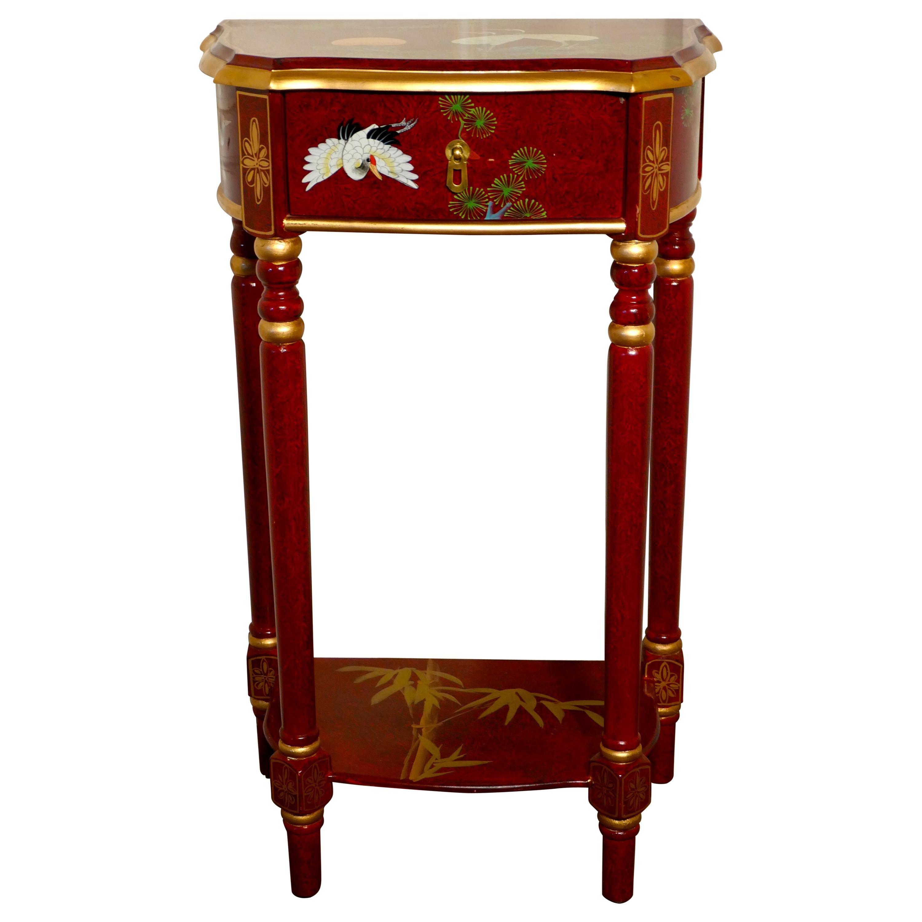 Red Lacquer Chinoiserie Side Table For Sale