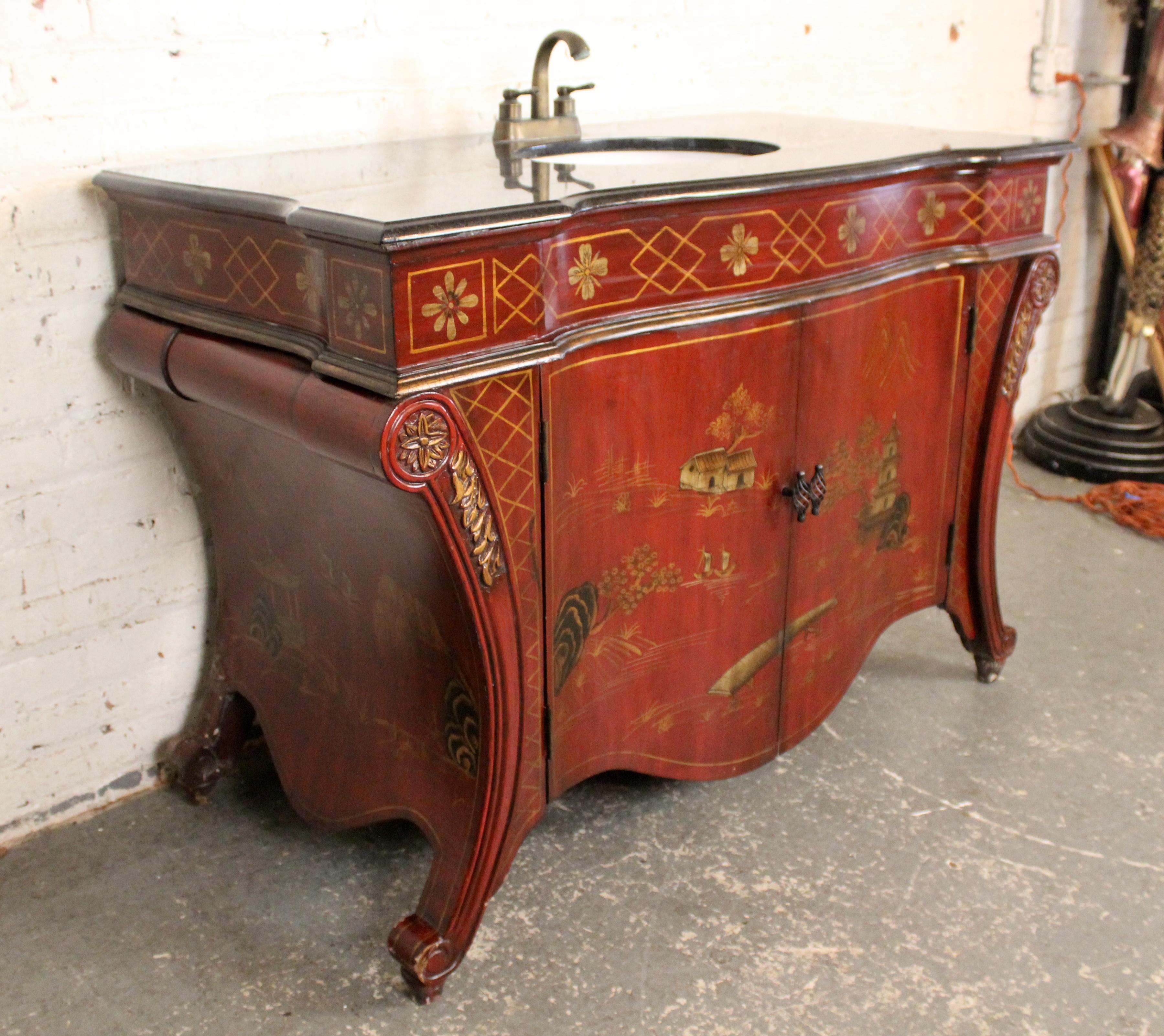 Unknown Red Lacquer Chinoiserie Sink For Sale