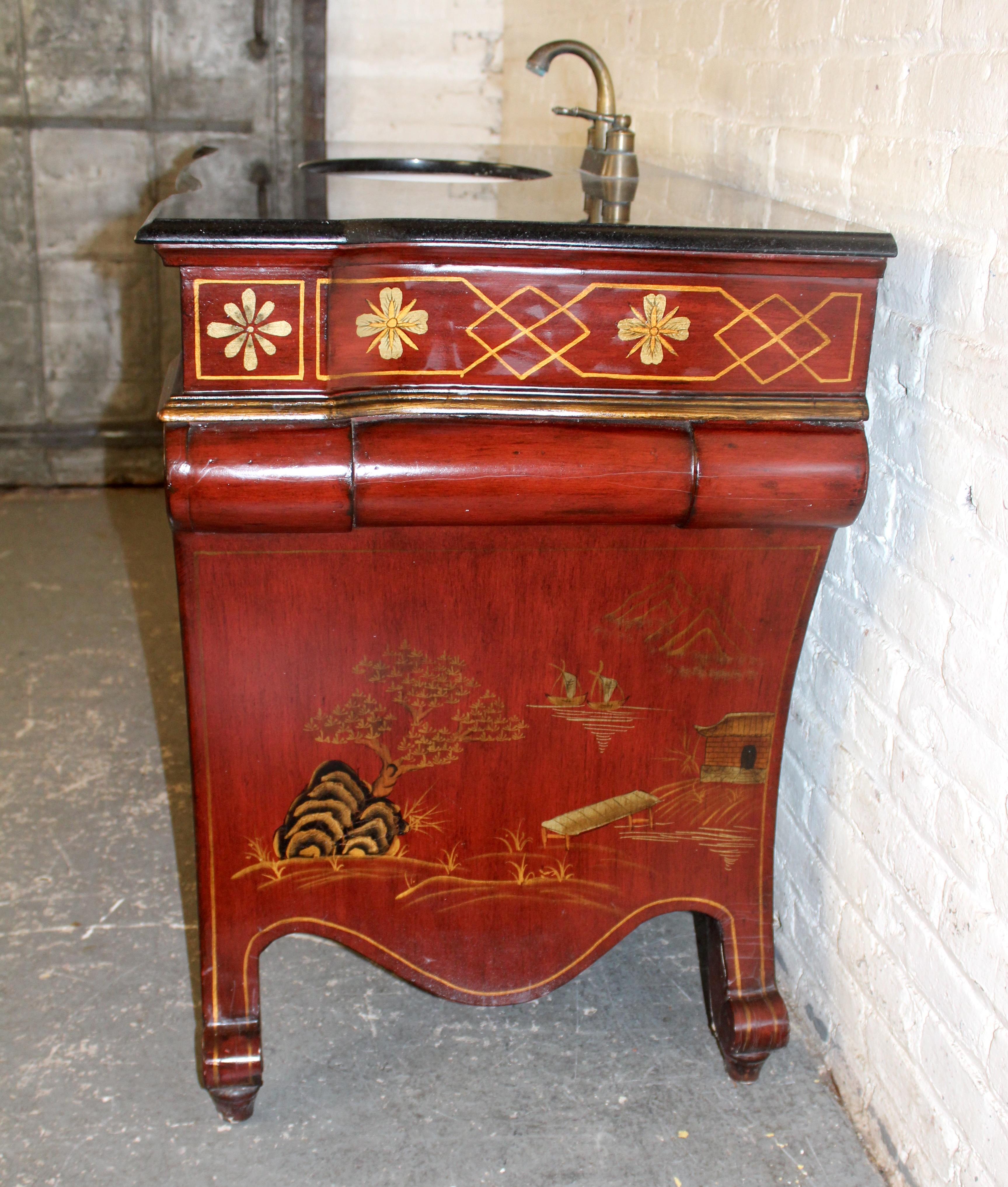 20th Century Red Lacquer Chinoiserie Sink For Sale