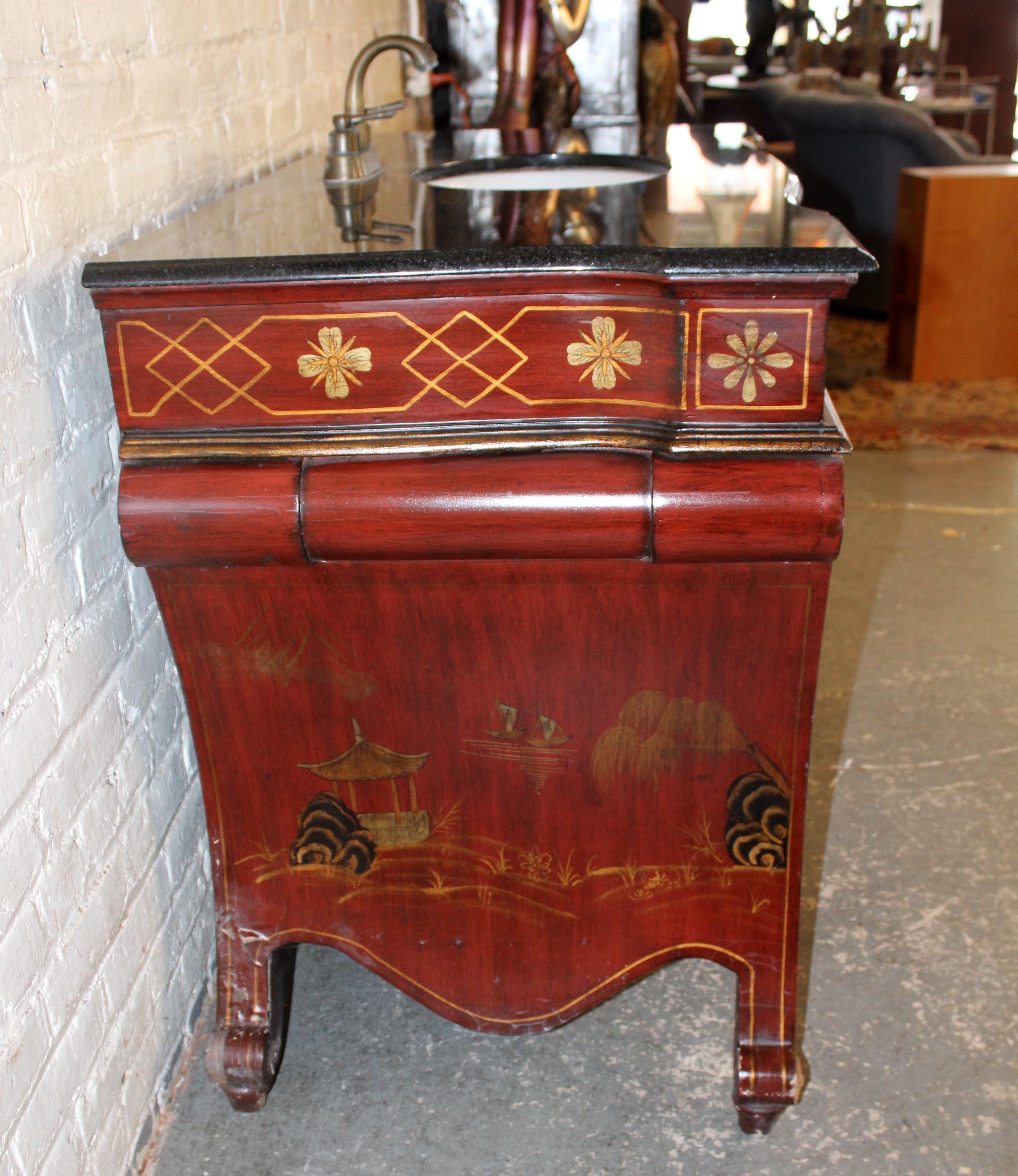 Marble Red Lacquer Chinoiserie Sink For Sale