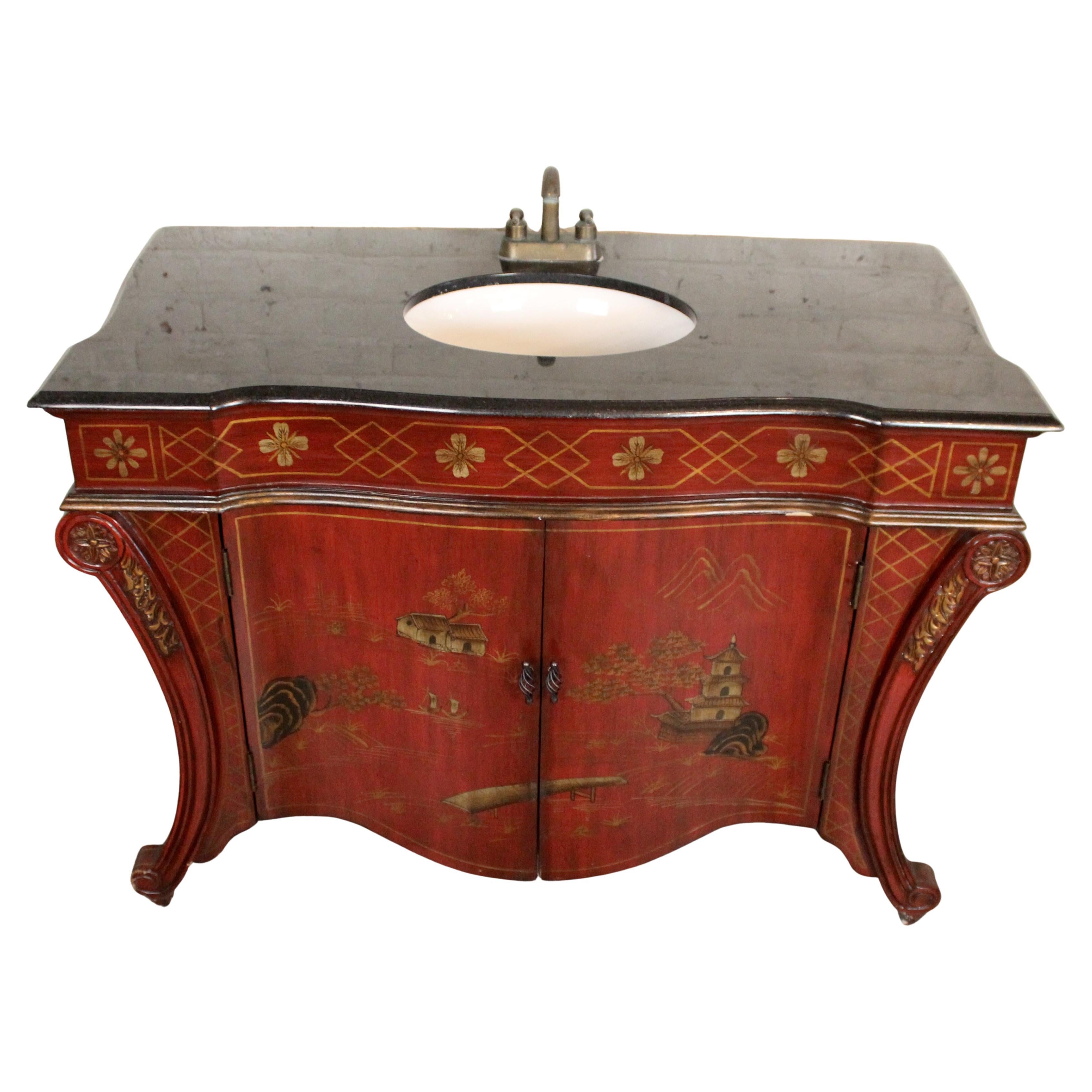 Red Lacquer Chinoiserie Sink For Sale