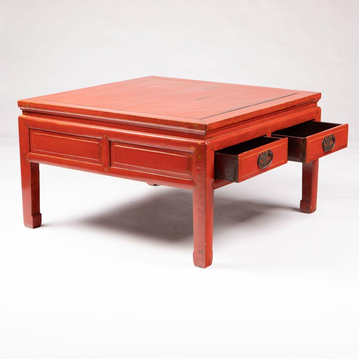 Lacquered Red Lacquer Coffee Table from Zhejiang Province For Sale