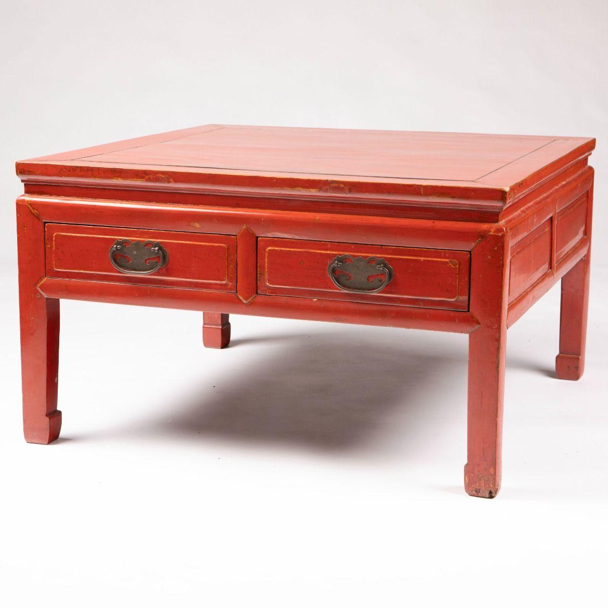 Red Lacquer Coffee Table from Zhejiang Province In Good Condition For Sale In Kastrup, DK