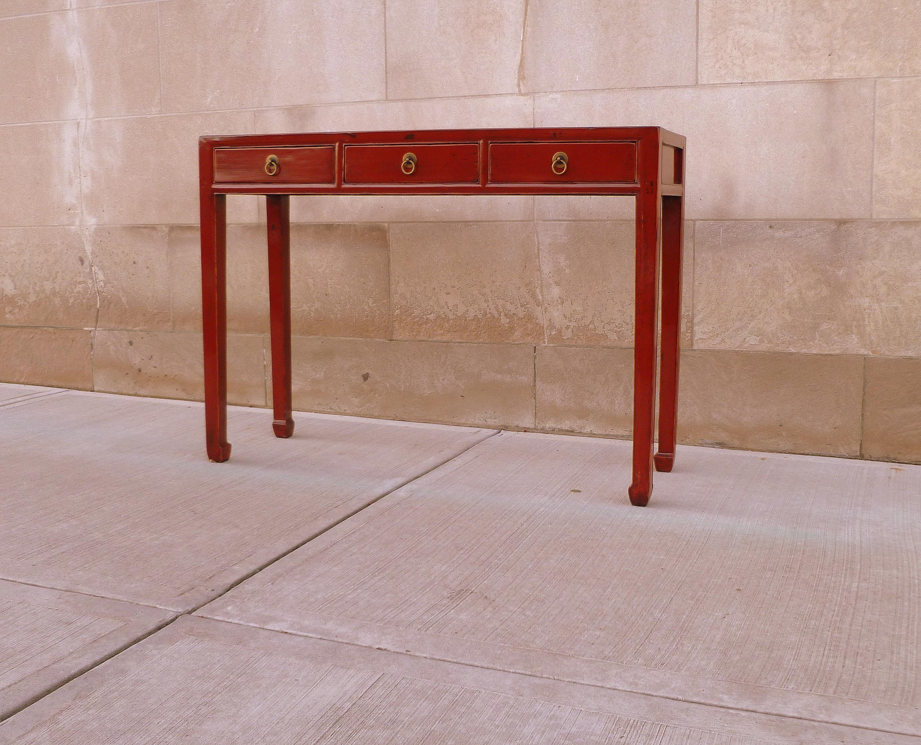 Polished Red Lacquer Console Table