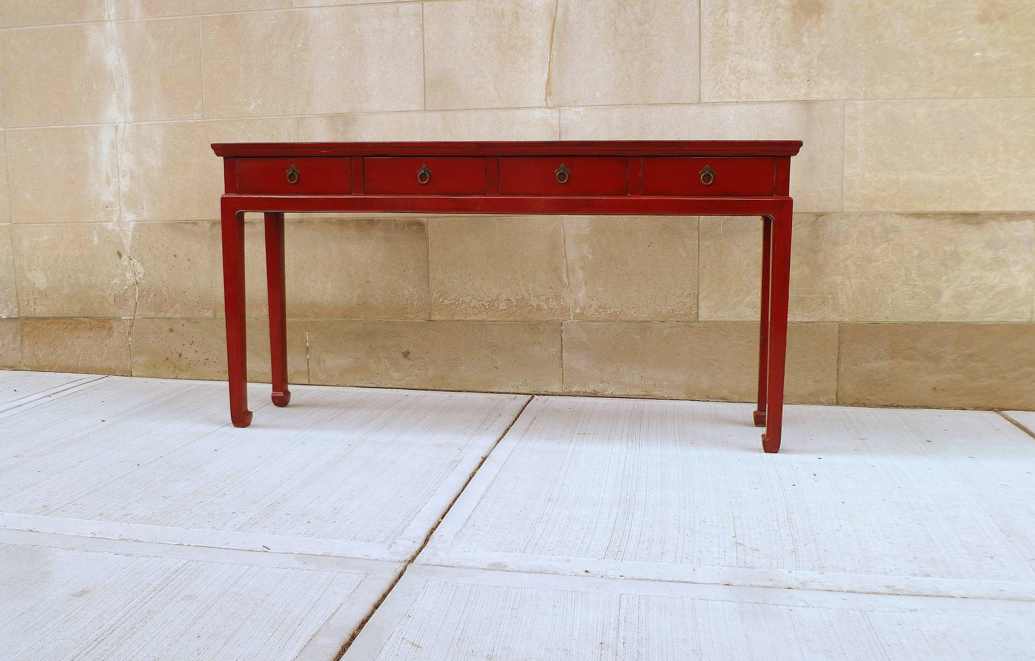 Ming Red Lacquer Console Table with Drawers