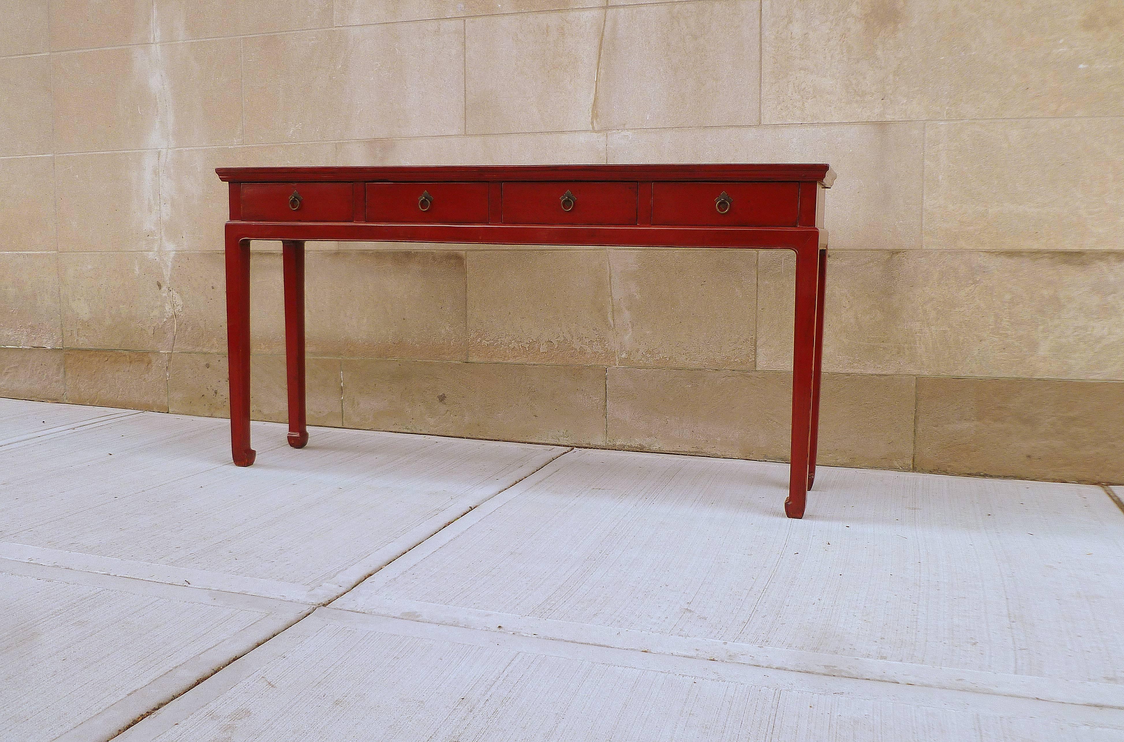 Chinese Red Lacquer Console Table with Drawers