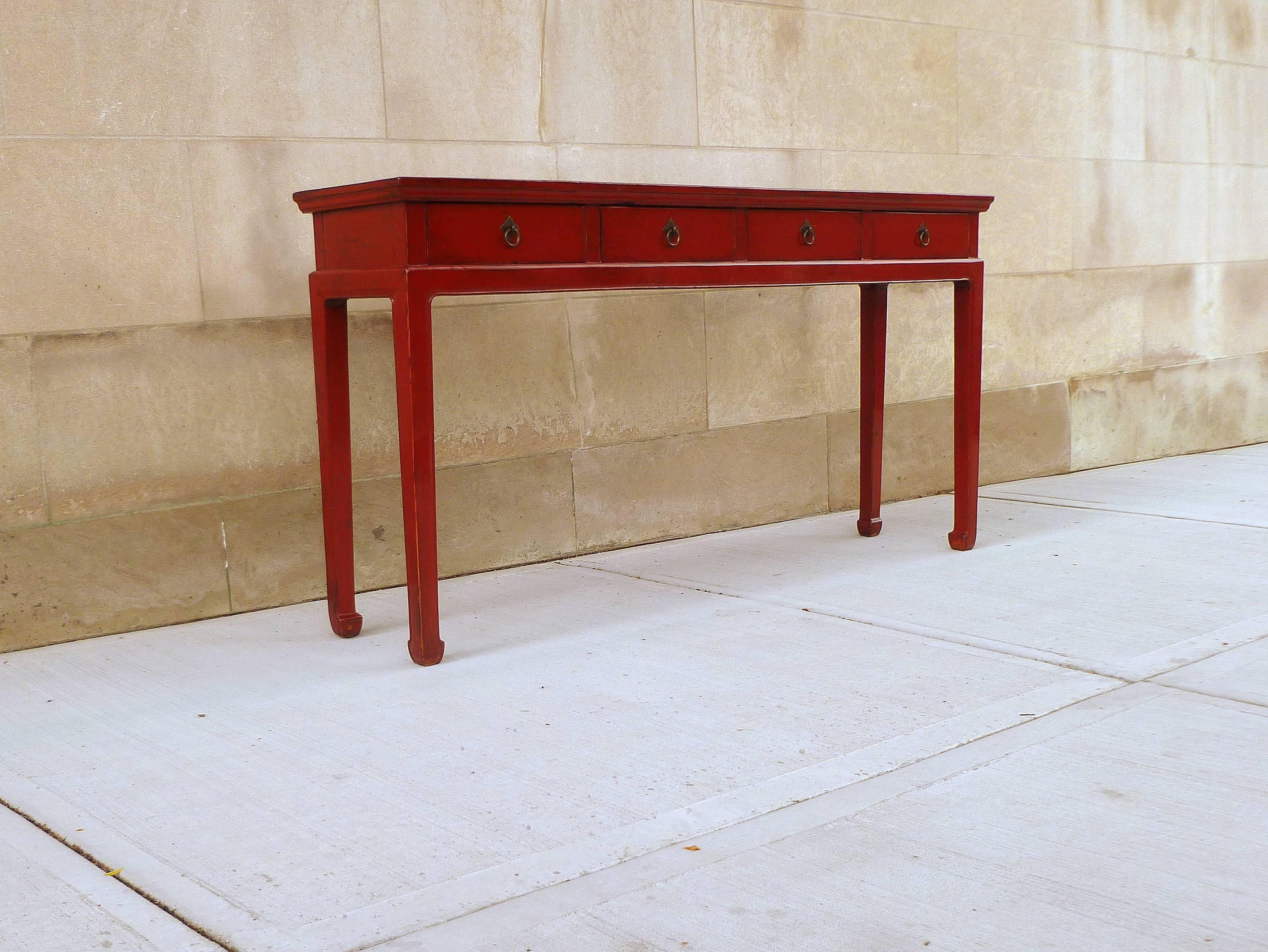 Early 20th Century Red Lacquer Console Table with Drawers