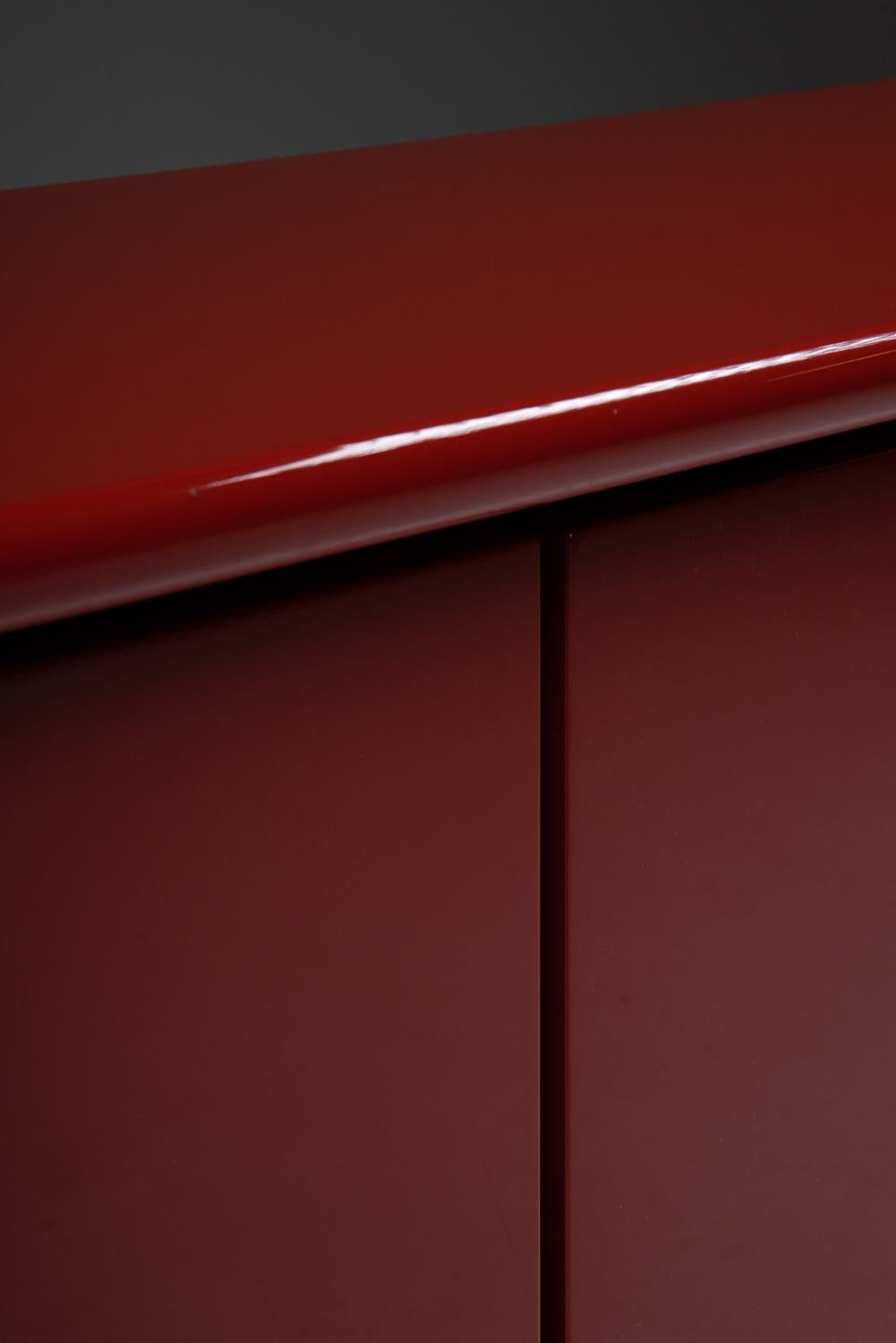 Red Lacquer Credenza by Giotto Stoppino for Acerbis, 1977 10