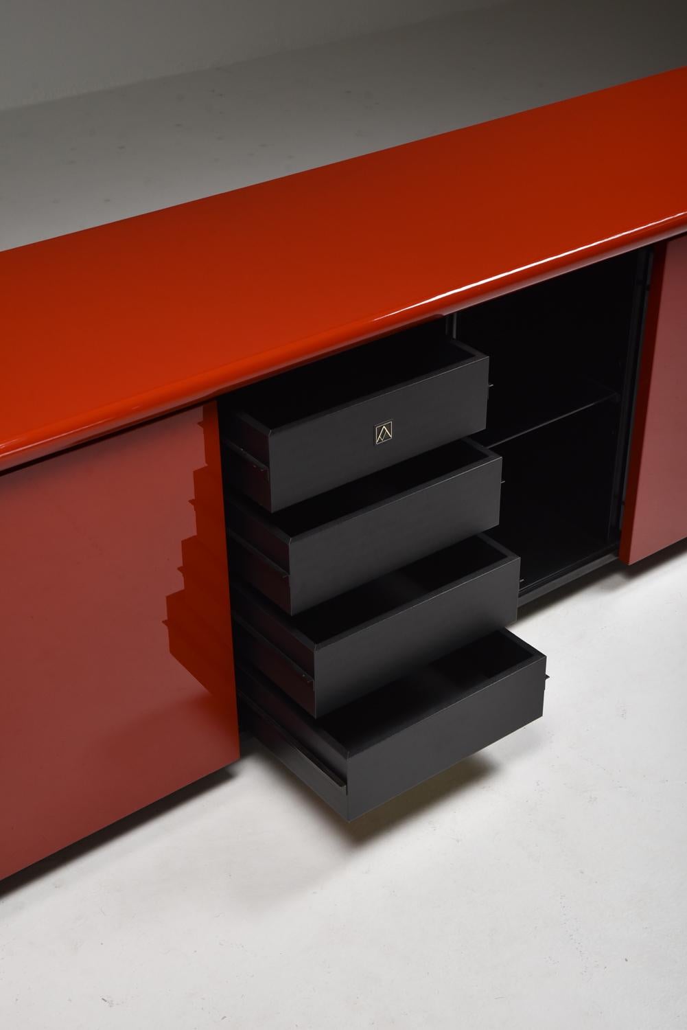 Red Lacquer Credenza by Giotto Stoppino for Acerbis, 1977 11