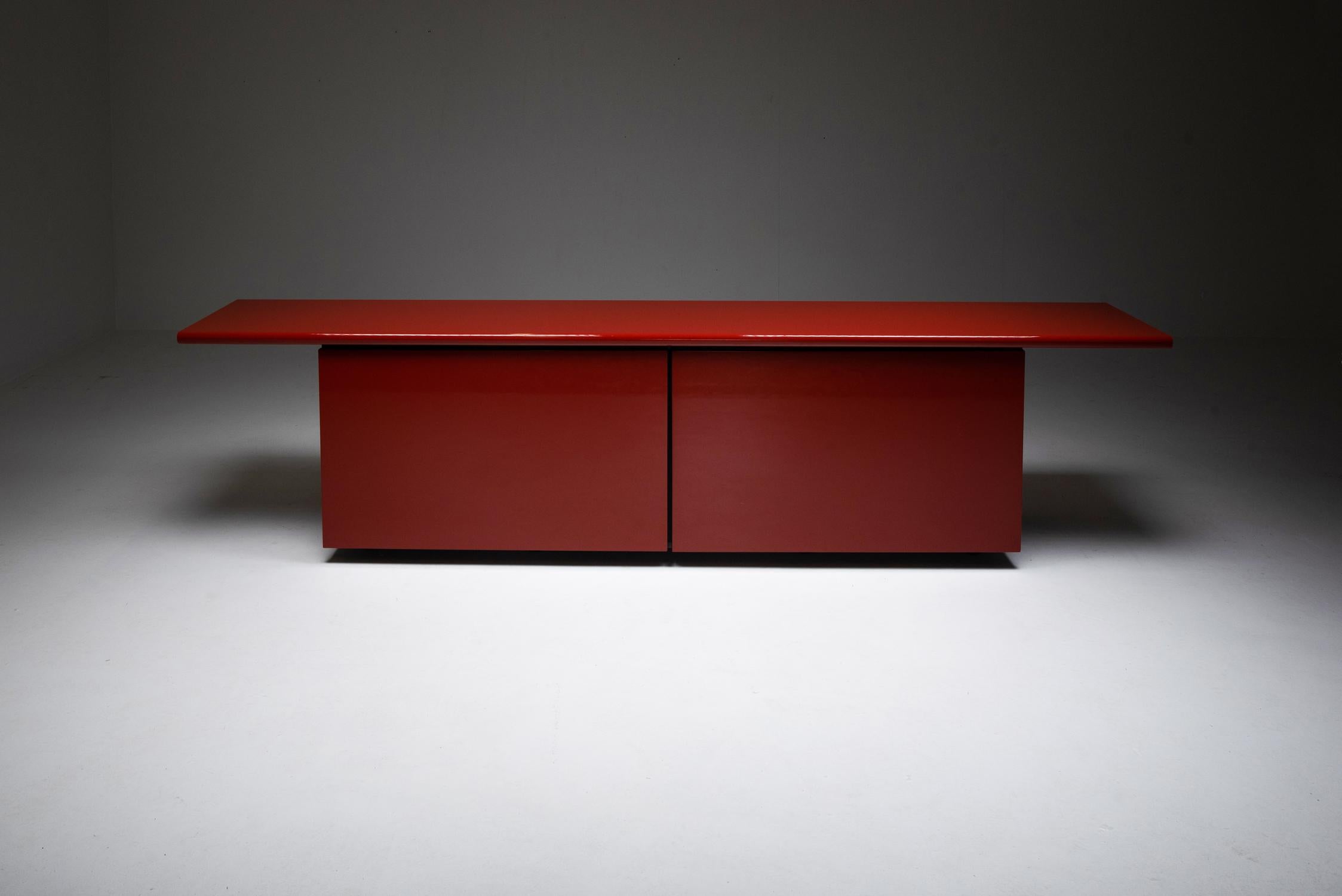 Post-Modern Red Lacquer Credenza by Giotto Stoppino for Acerbis, 1977