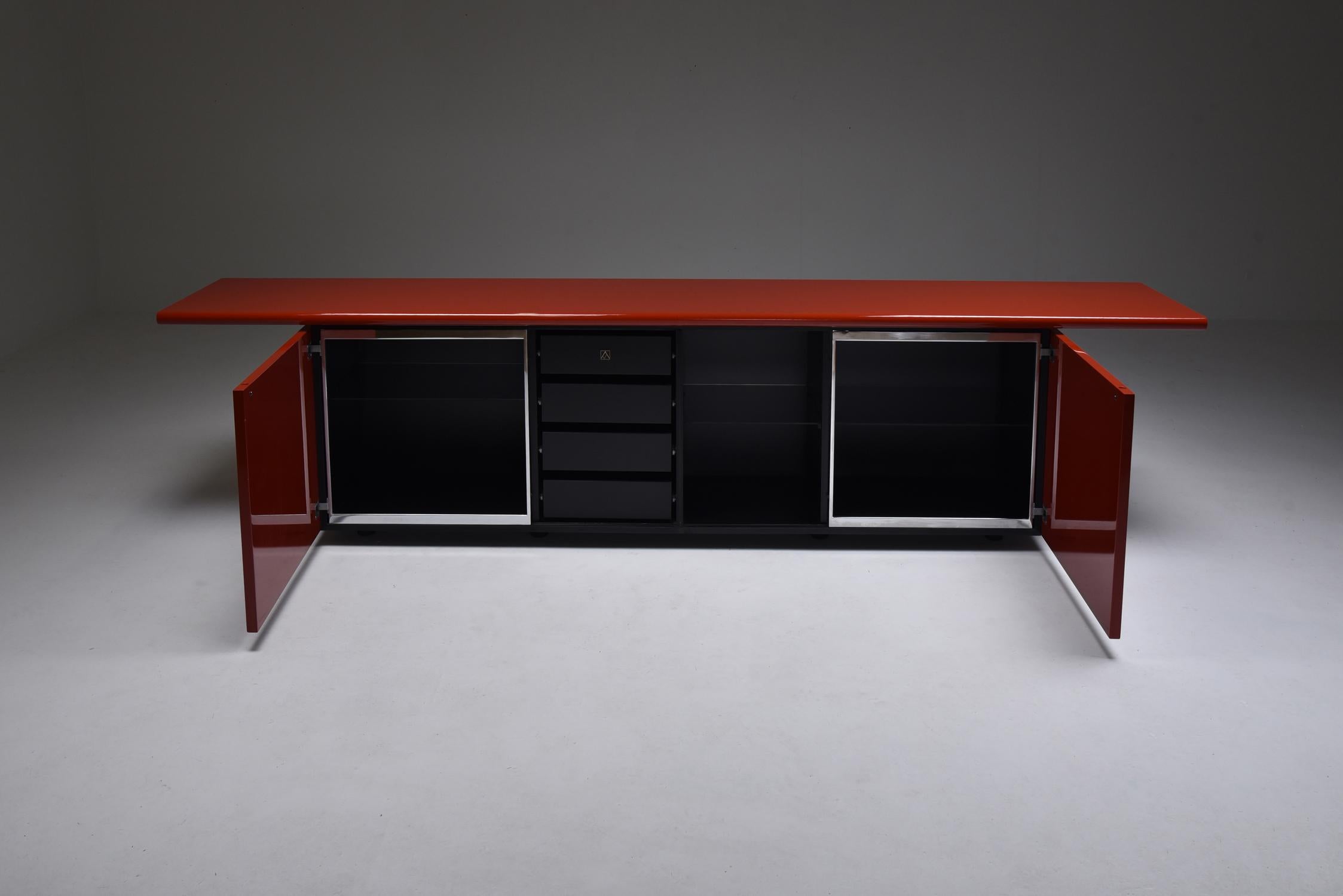 Red Lacquer Credenza by Giotto Stoppino for Acerbis, 1977 1