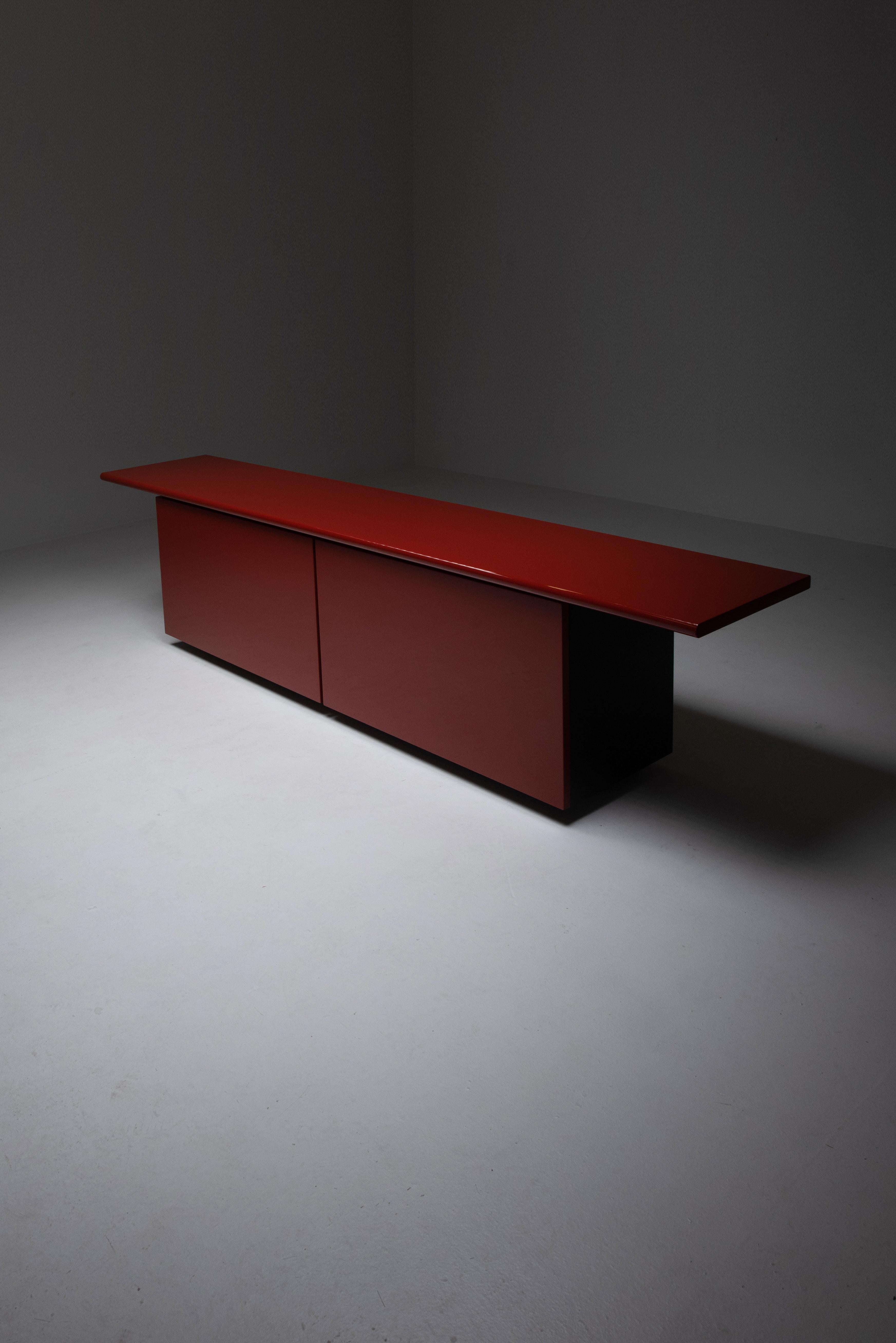 Red Lacquer Credenza by Giotto Stoppino for Acerbis 7