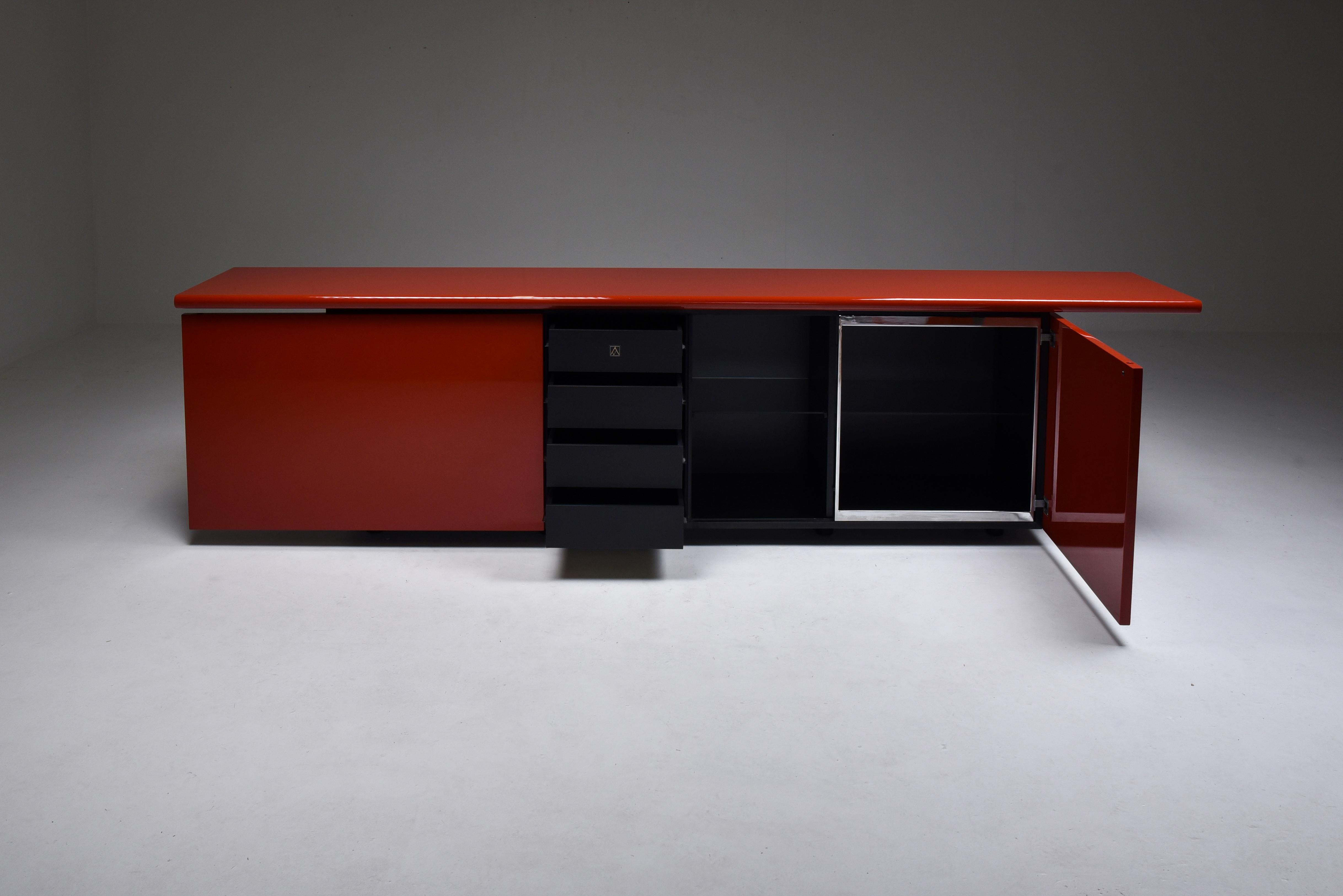 Post-Modern Red Lacquer Credenza by Giotto Stoppino for Acerbis
