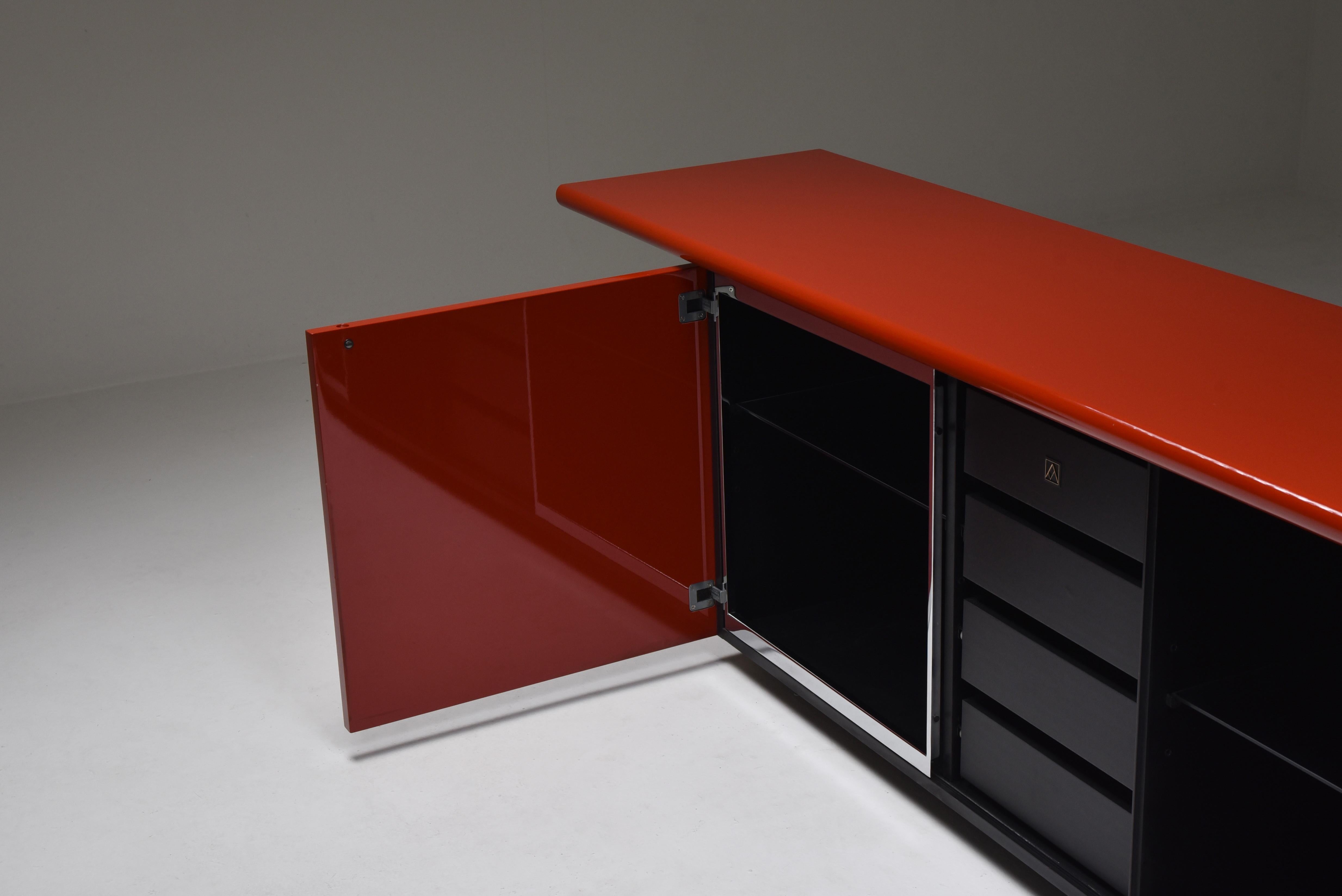 Red Lacquer Credenza by Giotto Stoppino for Acerbis 1