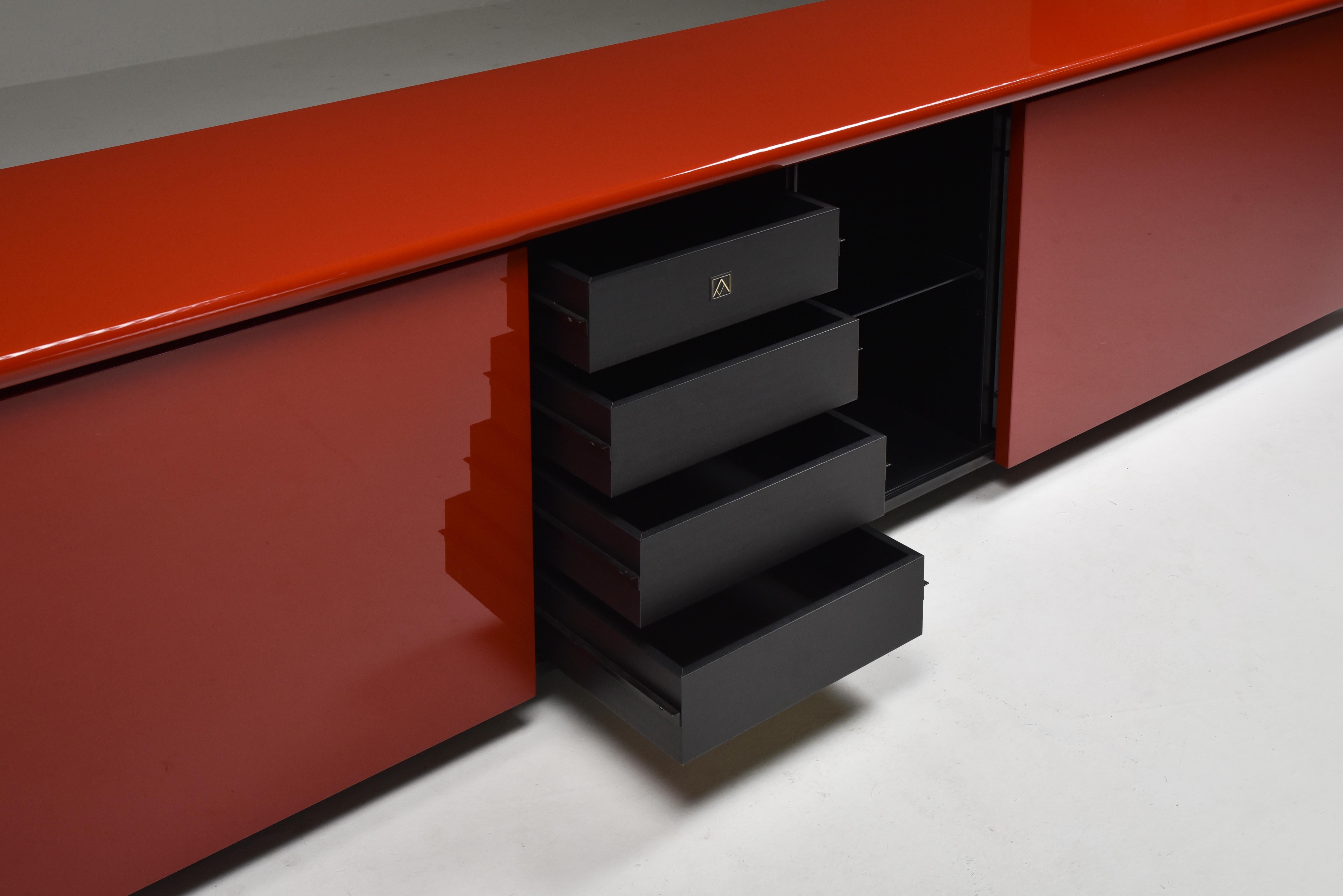 Red Lacquer Credenza by Giotto Stoppino for Acerbis 2