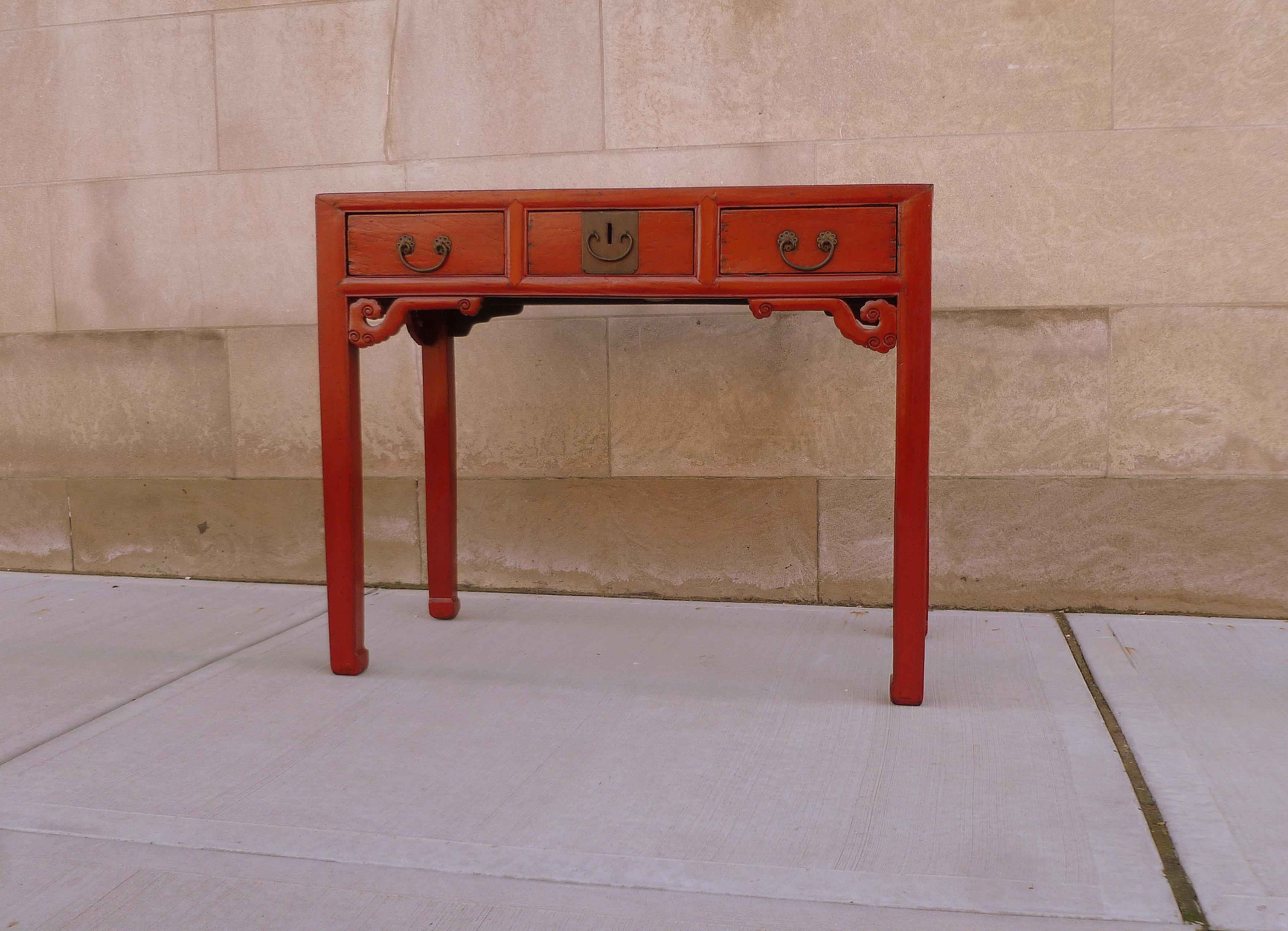 Chinese Red Lacquer Desk For Sale