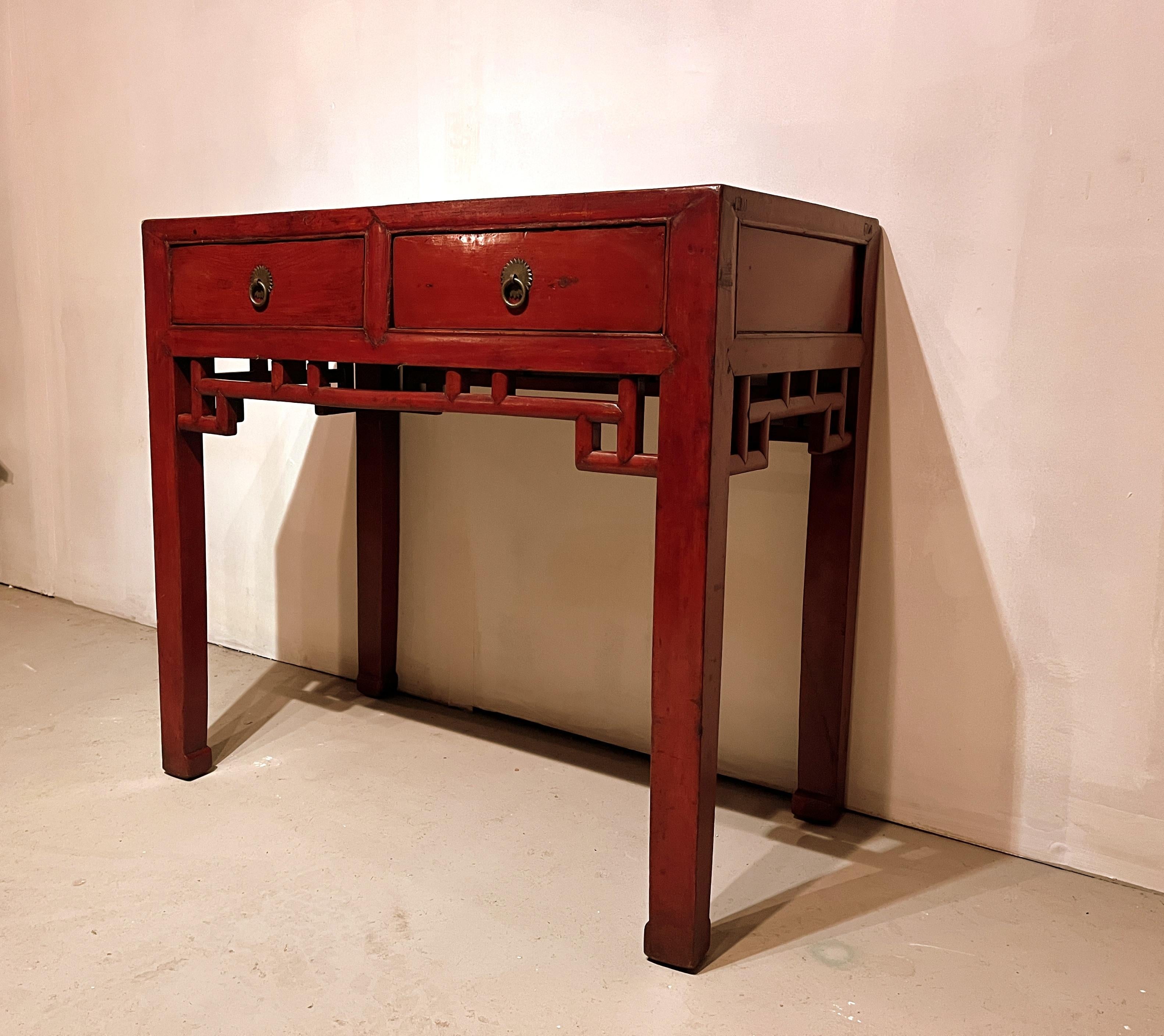 Polished Red Lacquer Desk For Sale