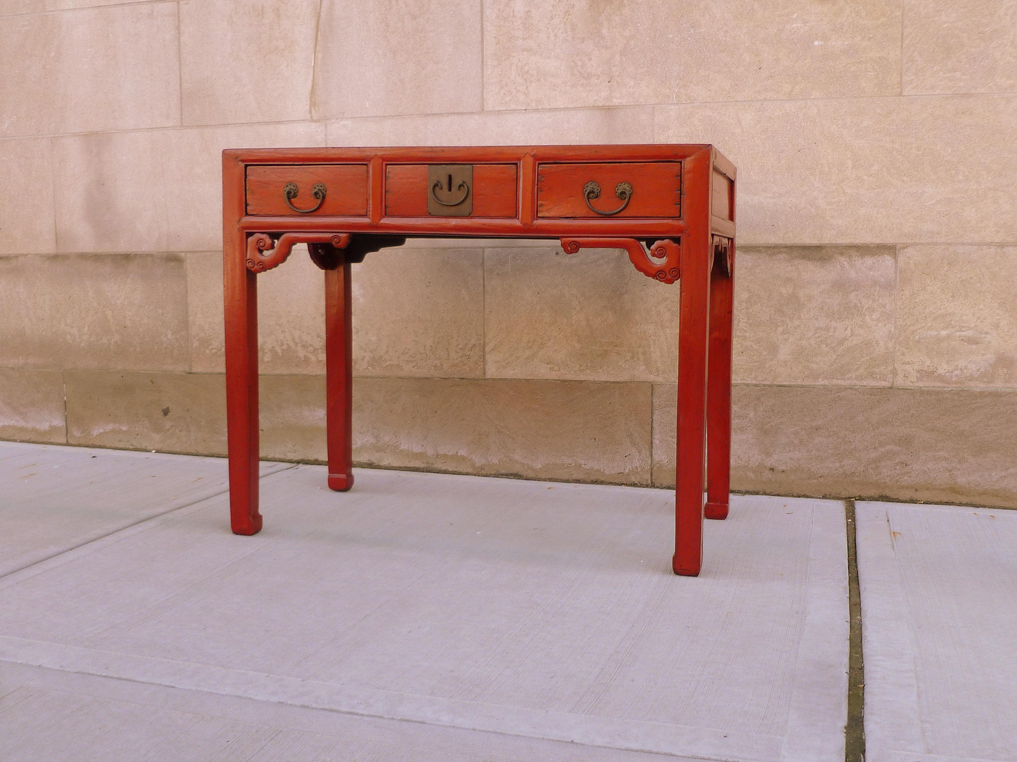 Polished Red Lacquer Desk For Sale