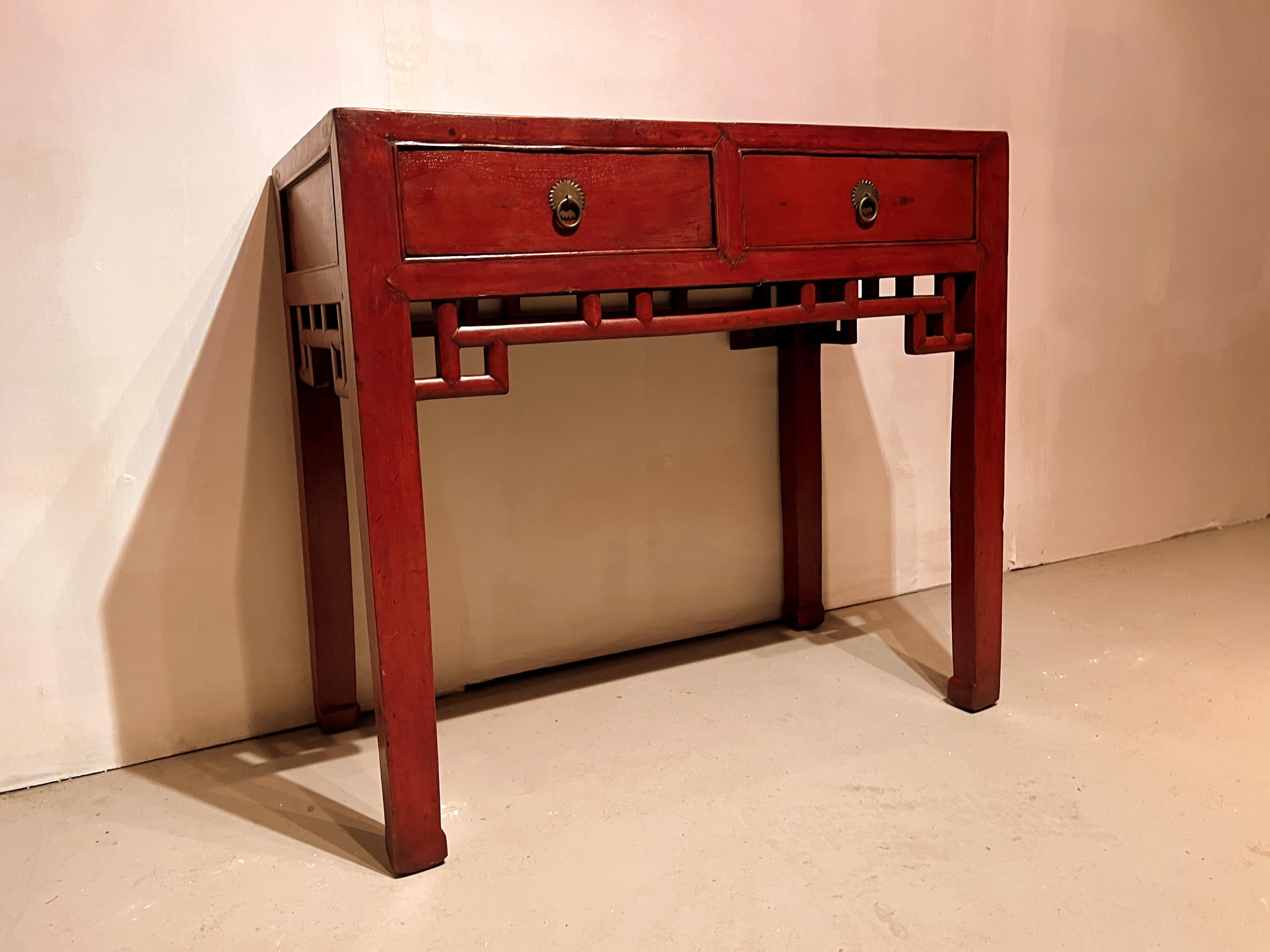 Red Lacquer Desk In Good Condition For Sale In Greenwich, CT