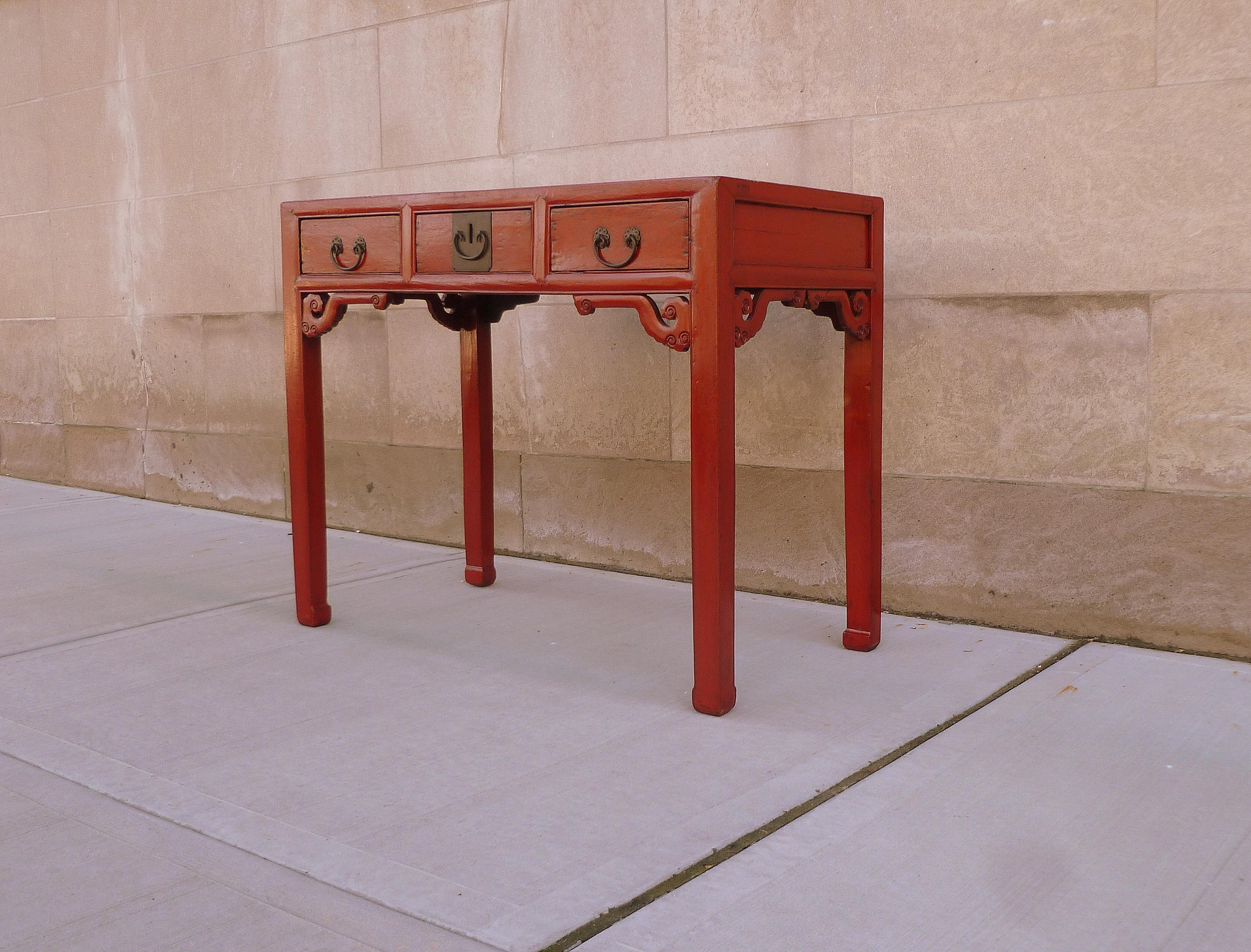 Red Lacquer Desk In Good Condition In Greenwich, CT