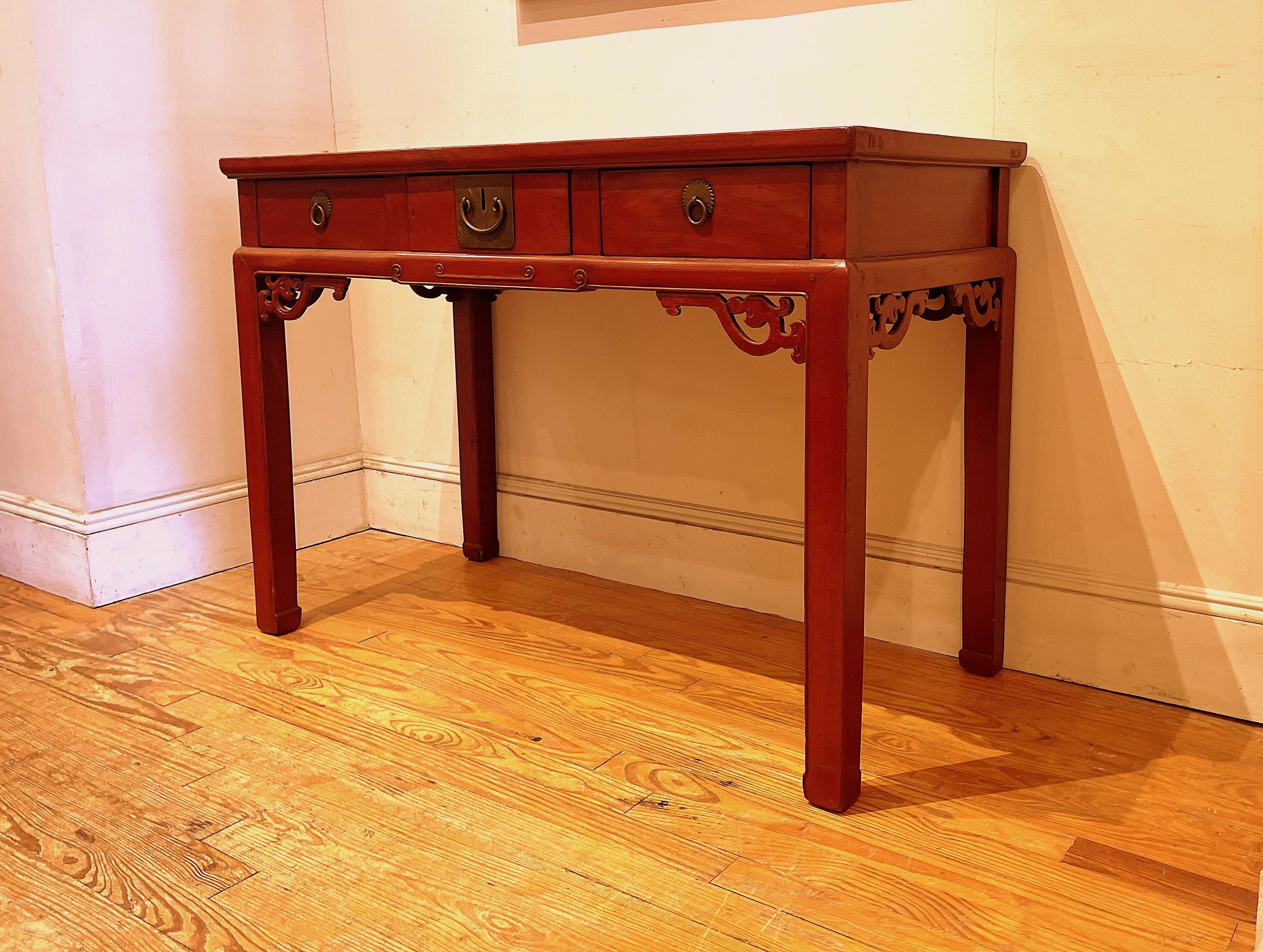 Red Lacquer Desk In Good Condition For Sale In Greenwich, CT
