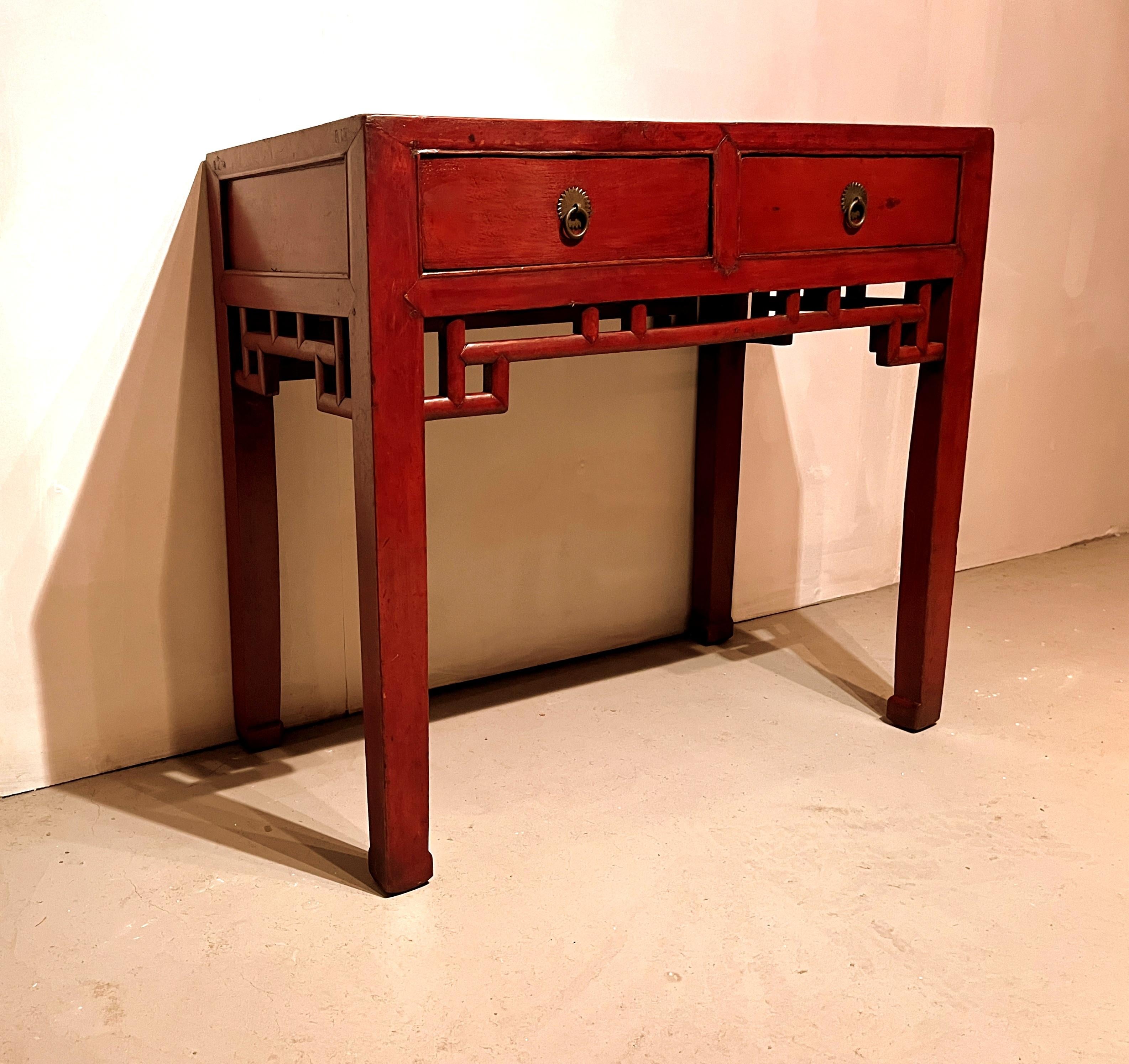 Early 20th Century Red Lacquer Desk For Sale