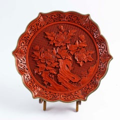 Red Lacquer Dish and Vase, China, Mid 20th Century.