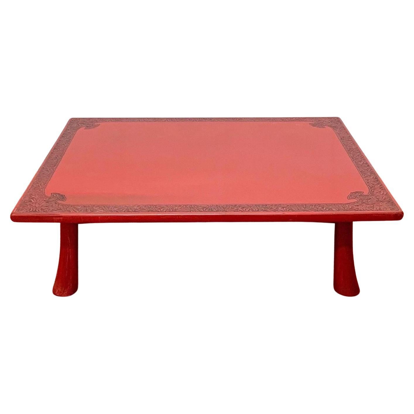 Red Lacquer Fibreglass Coffee Table, Japanese Meiji Style, C1980s For Sale