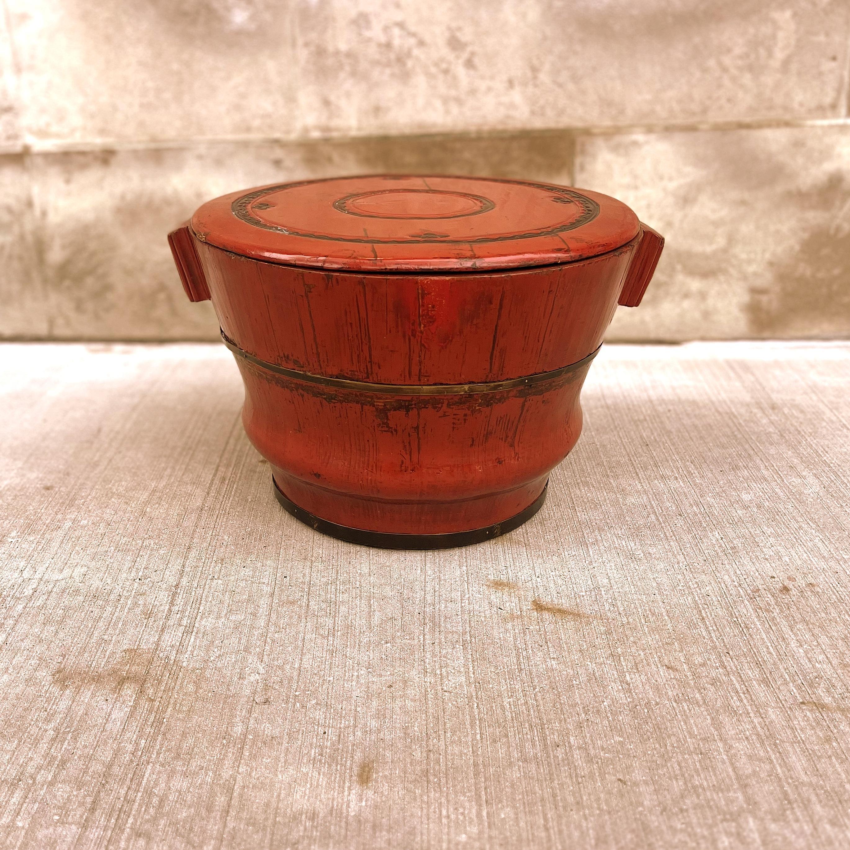Chinese Red Lacquer Grain Container For Sale